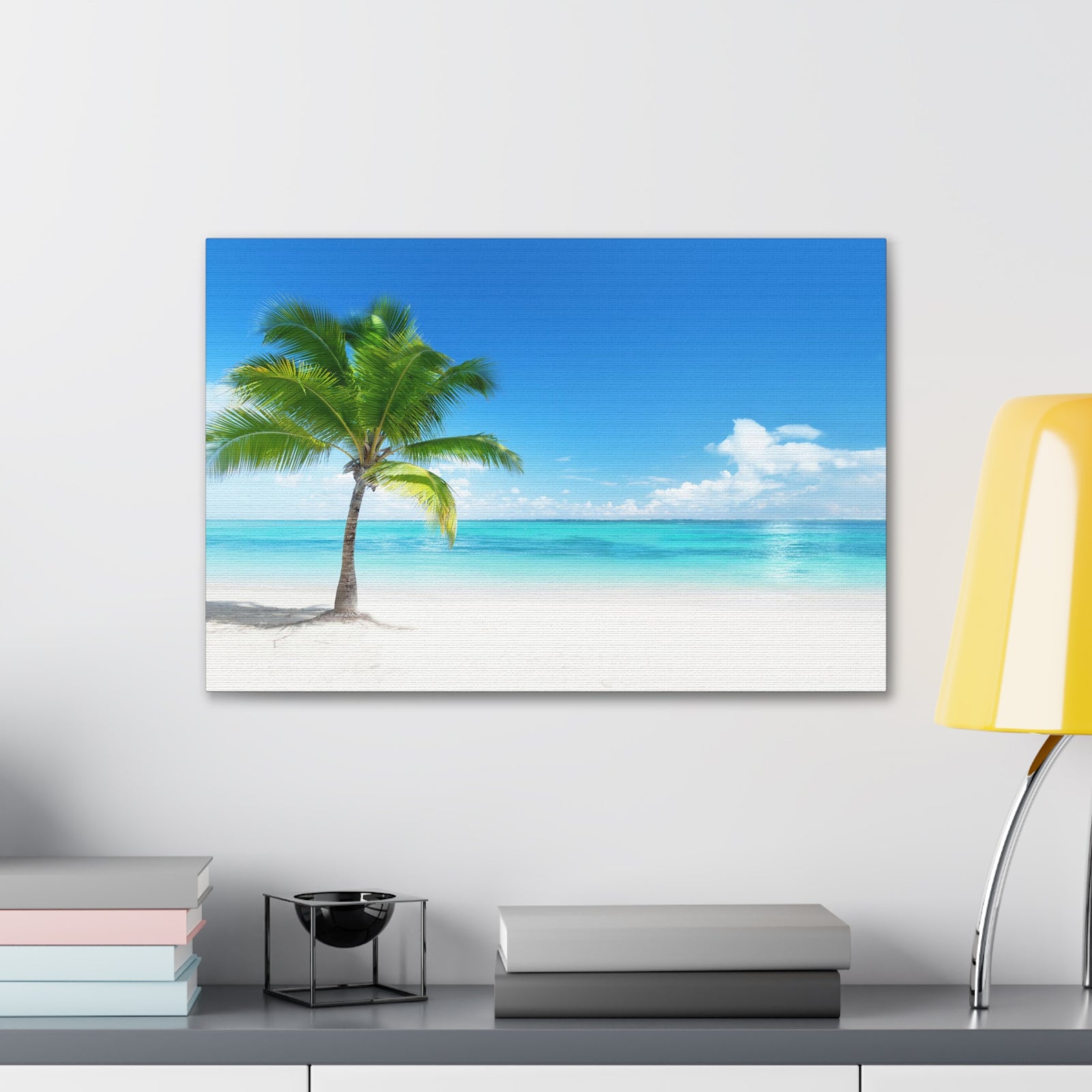 Palm on the beach in Daylight Ocean Canvas Wall Art for Home Decor Ready-to-Hang-Express Your Love Gifts