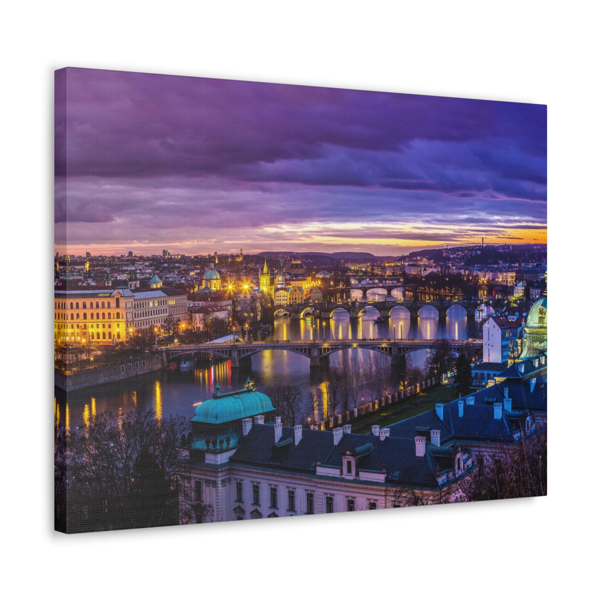 Prague Night Skyline Canvas Artwork High-Quality Breathtaking Stunning Cityscape for Home Decor Ready to Hang-Express Your Love Gifts