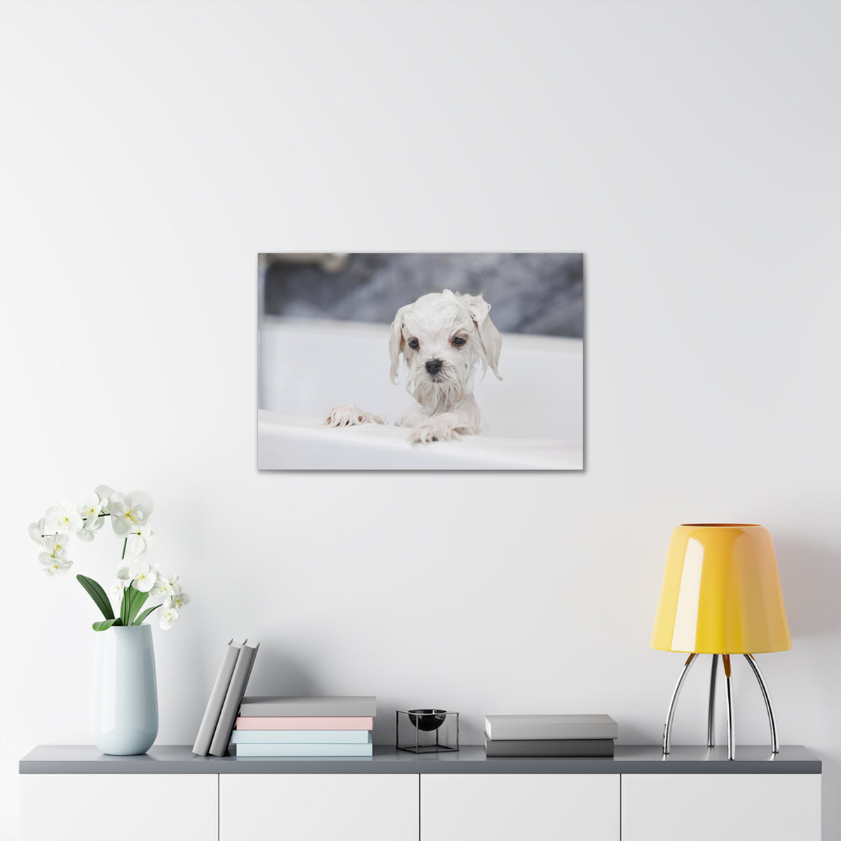 Cute White Maltese Bath Canvas Wall Art for Home Decor Ready-to-Hang-Express Your Love Gifts