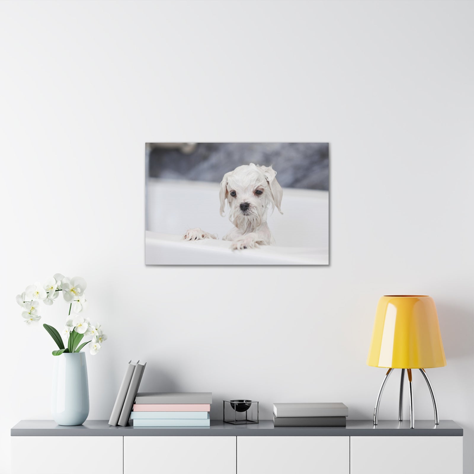 Cute White Maltese Bath Canvas Wall Art for Home Decor Ready-to-Hang-Express Your Love Gifts