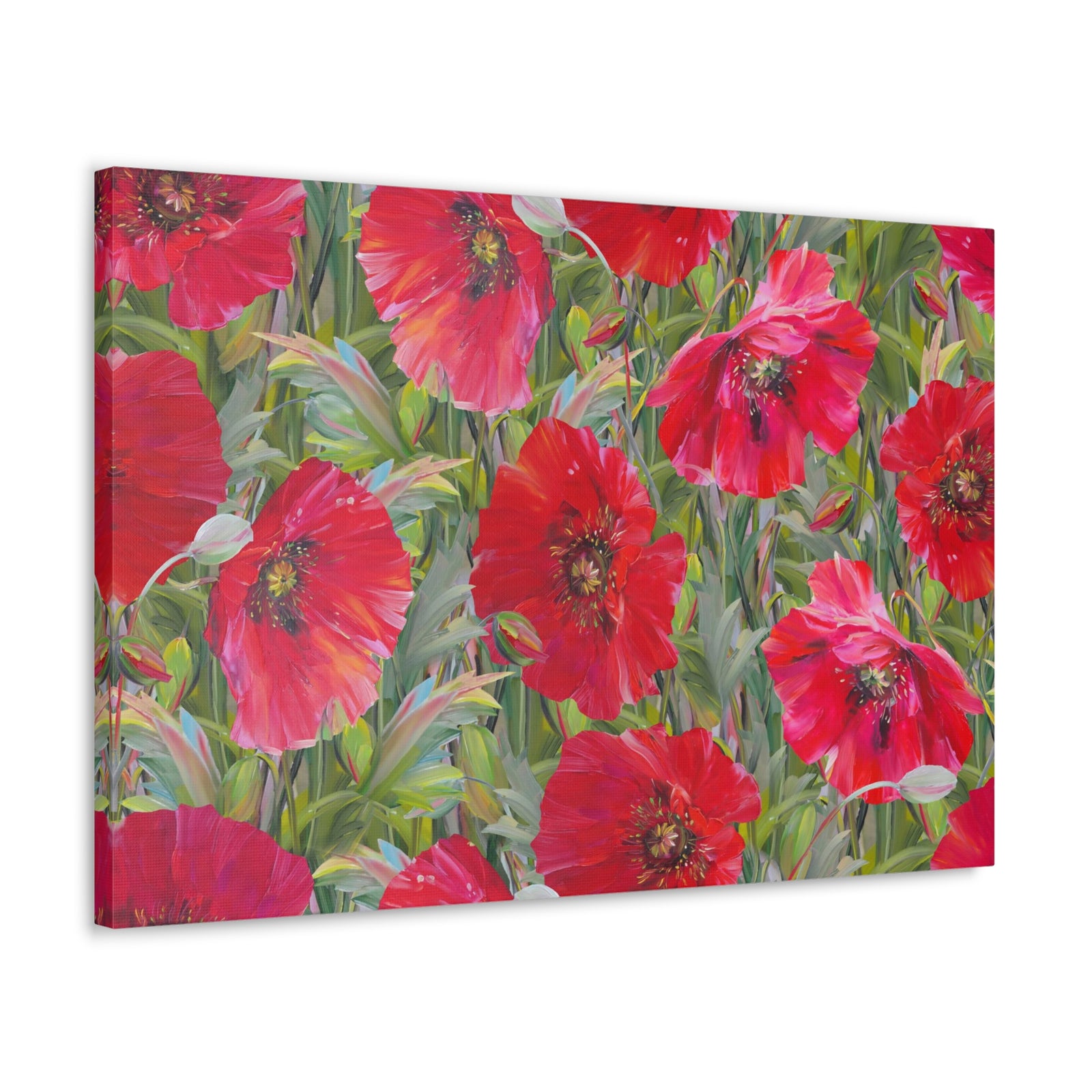 Seamless Floral Pattern Red Poppies Flower Canvas Wall Art for Home Decor Ready-to-Hang-Express Your Love Gifts