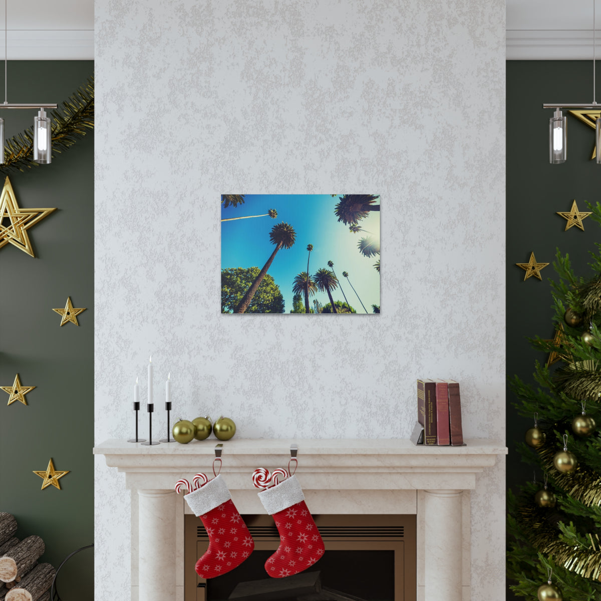 Los Angeles Sky Palm Trees Nature Wilderness Photography Canvas Wall Art for Home Decor Ready-to-Hang-Express Your Love Gifts