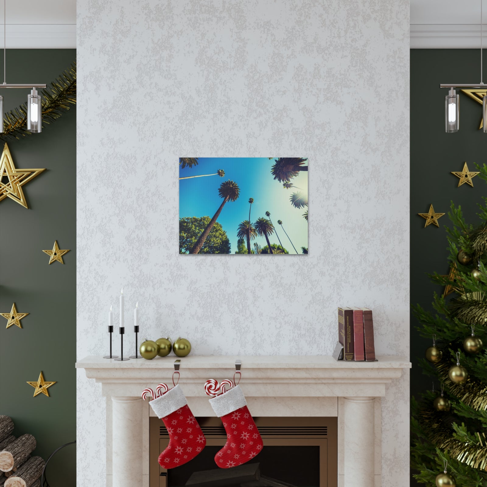 Los Angeles Sky Palm Trees Nature Wilderness Photography Canvas Wall Art for Home Decor Ready-to-Hang-Express Your Love Gifts