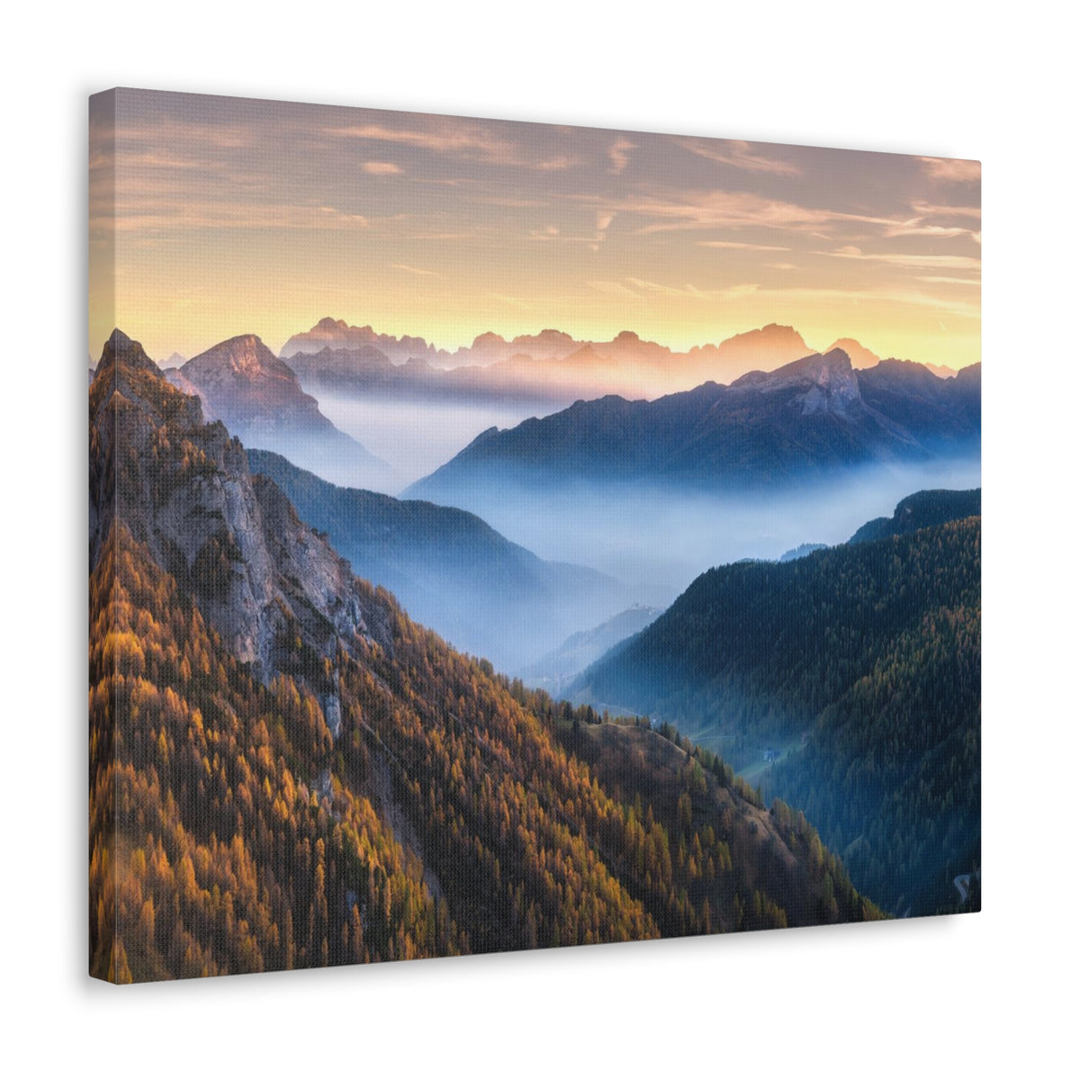 Golden Mountains Misty Nature Wilderness Photography Canvas Wall Art for Home Decor Ready-to-Hang-Express Your Love Gifts