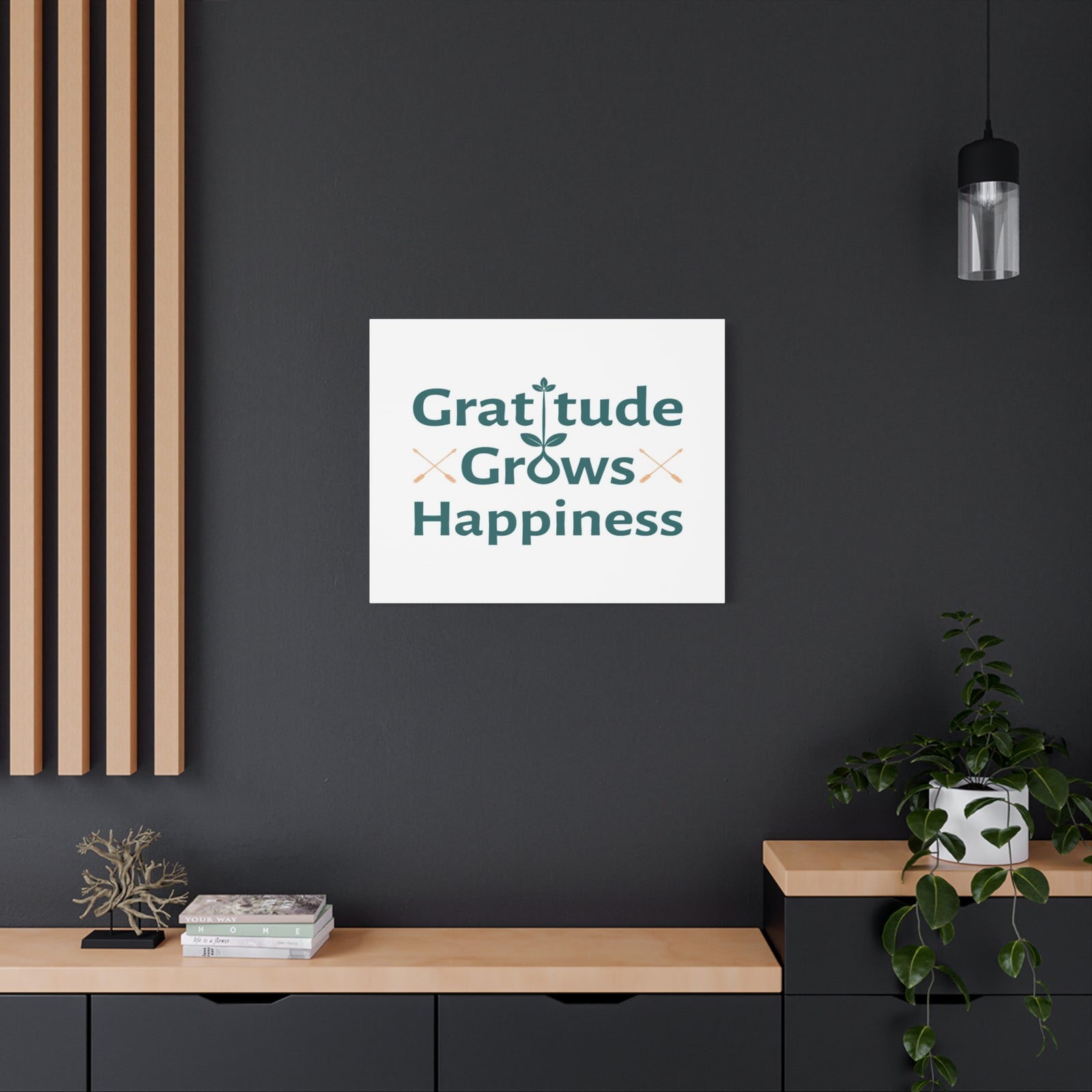 Gratitude Grows Happiness Inspirational Motivational Quote Canvas Wall Art for Home Decor Ready-to-Hang-Express Your Love Gifts