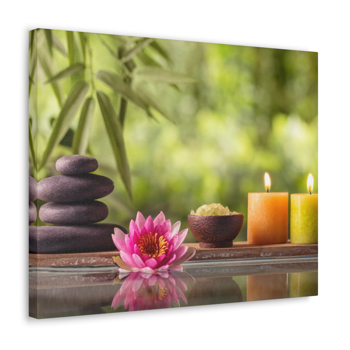 Zen Stone and Salt Forest Floral Nature Photography Canvas Wall Art for Home Decor Ready-to-Hang-Express Your Love Gifts