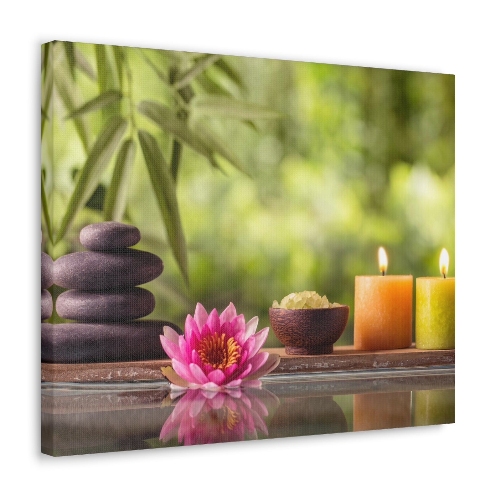 Zen Stone and Salt Forest Floral Nature Photography Canvas Wall Art for Home Decor Ready-to-Hang-Express Your Love Gifts