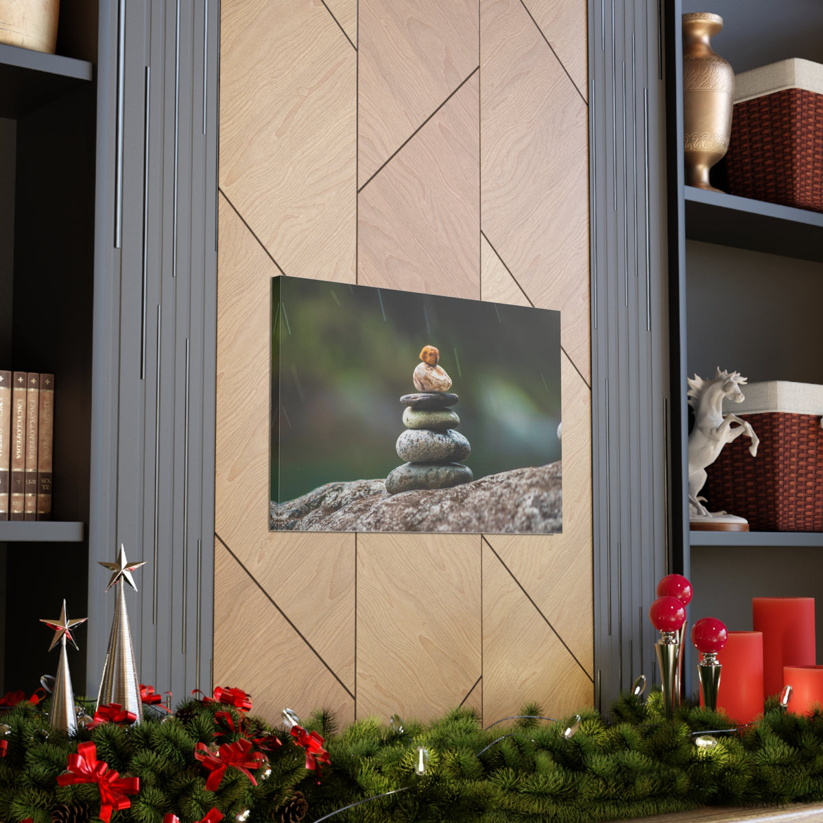 Rocks in Peaceful Rainforest Forest Floral Nature Photography Canvas Wall Art for Home Decor Ready-to-Hang-Express Your Love Gifts