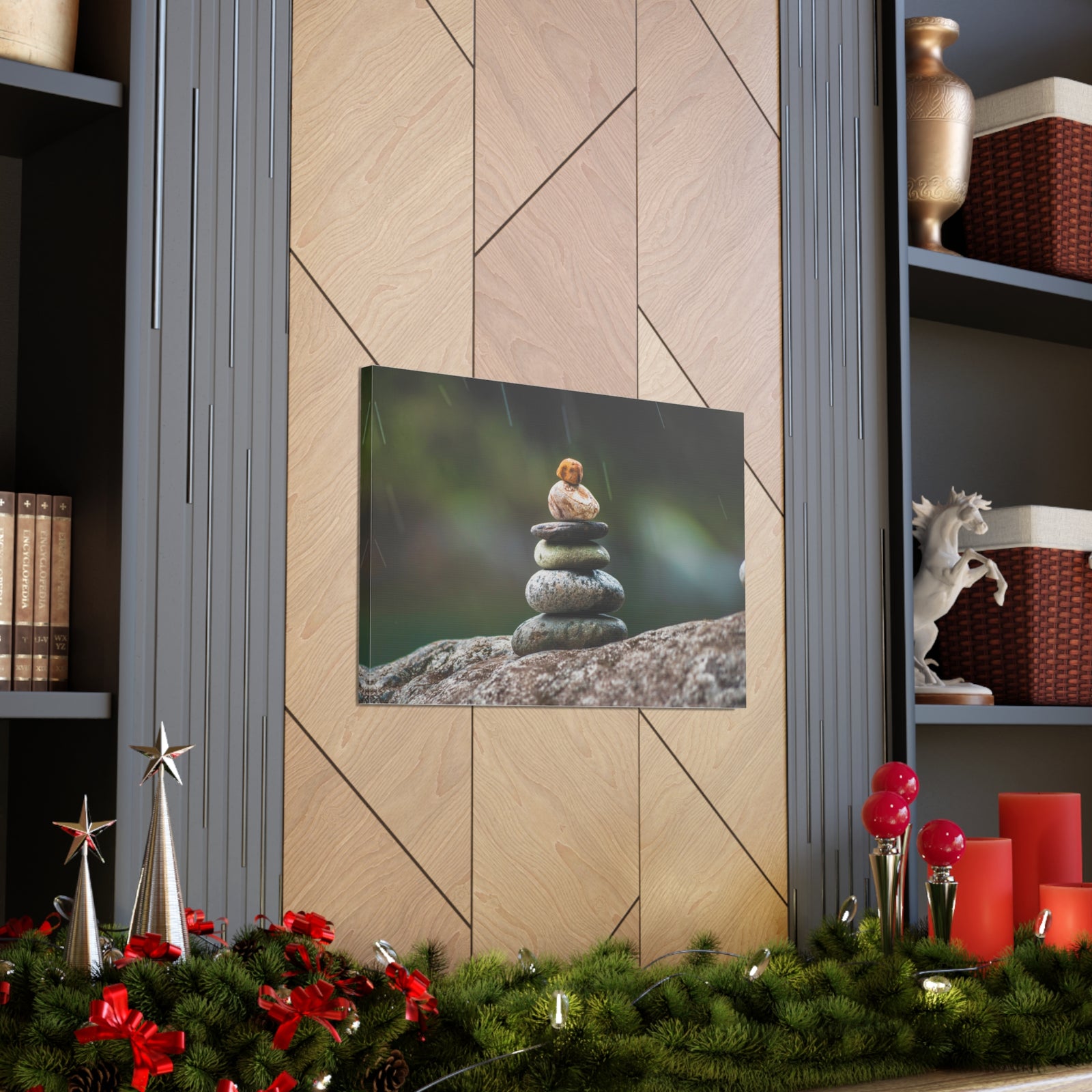 Rocks in Peaceful Rainforest Forest Floral Nature Photography Canvas Wall Art for Home Decor Ready-to-Hang-Express Your Love Gifts