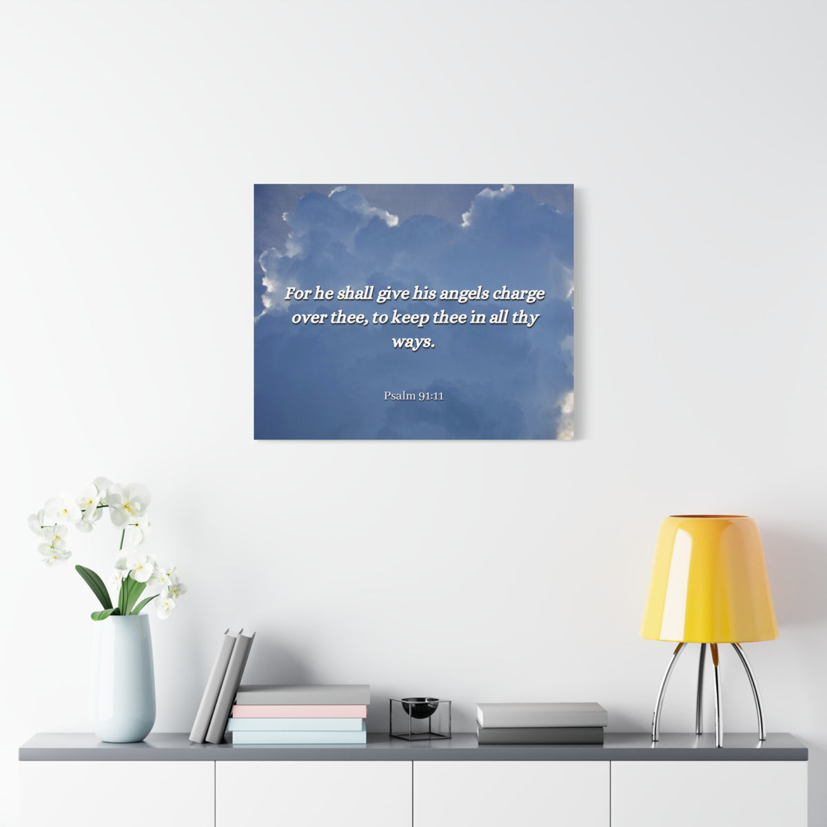 Scripture Canvas Angels Over Thee Psalm 91:11 Christian Wall Art Bible Verse Print Ready to Hang-Express Your Love Gifts