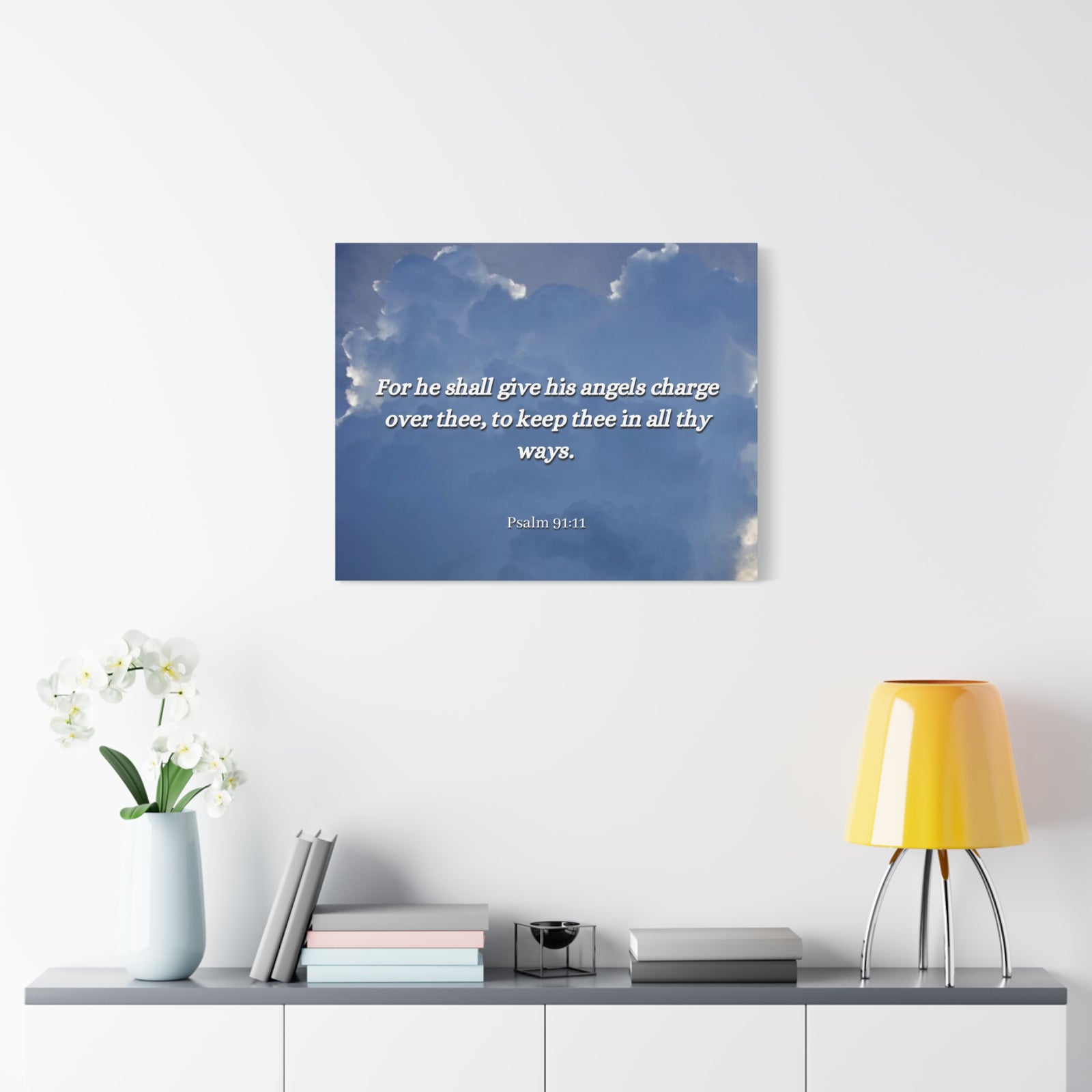Scripture Canvas Angels Over Thee Psalm 91:11 Christian Wall Art Bible Verse Print Ready to Hang-Express Your Love Gifts