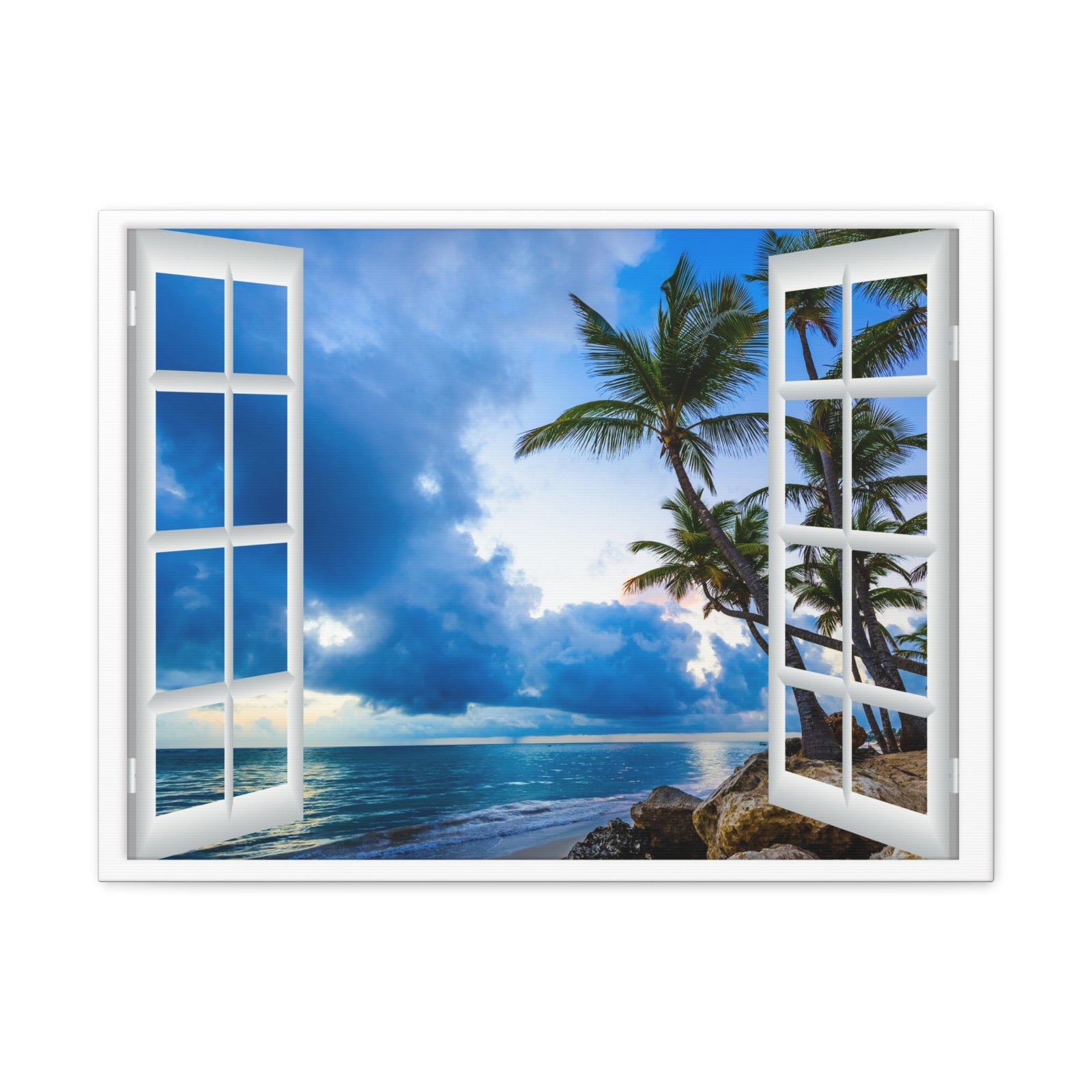 Canvas Print Wall Art Window Cloud Beach Nature Photography Realism Scenic Landscape Colorful Multicolor for Home Decor Ready to Hang-Express Your Love Gifts