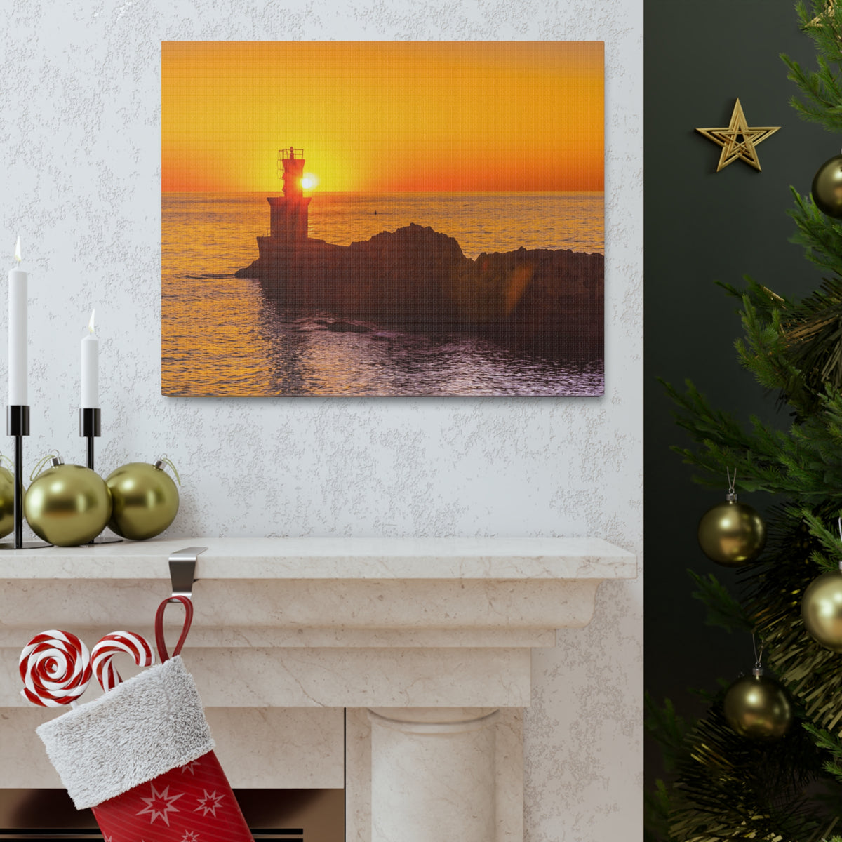 Sun Lighthouse Sunset Forest Floral Nature Photography Canvas Wall Art for Home Decor Ready-to-Hang-Express Your Love Gifts