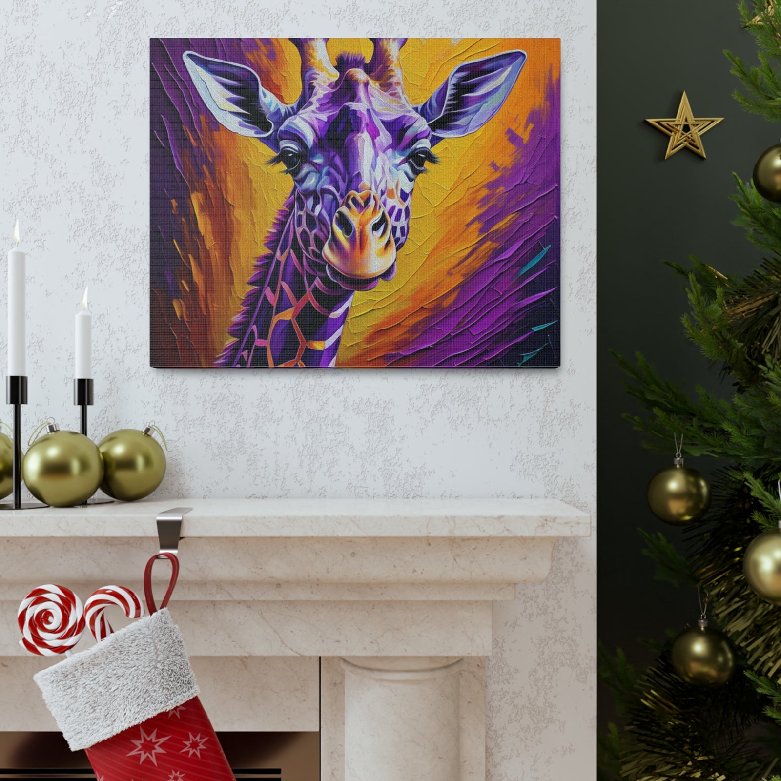 Giraffe Abstract Purple Modern Oil Painting Canvas Wall Art for Home Decor Ready-to-Hang-Express Your Love Gifts
