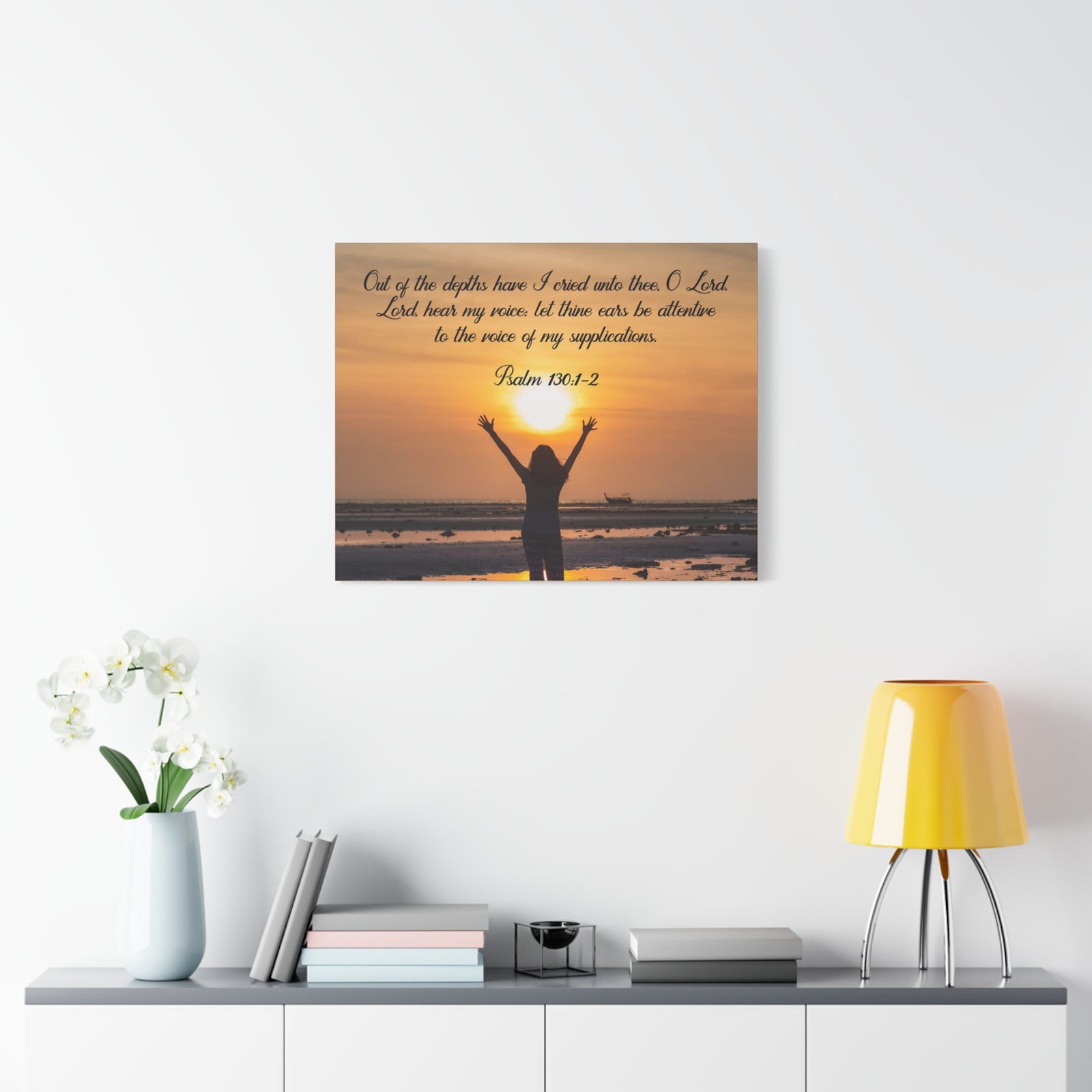 Bible Verse Canvas Out of The Depths Psalm 130:1-2 Christian Home Décor Wall Art Scripture Ready to Hang Faith Print-Express Your Love Gifts