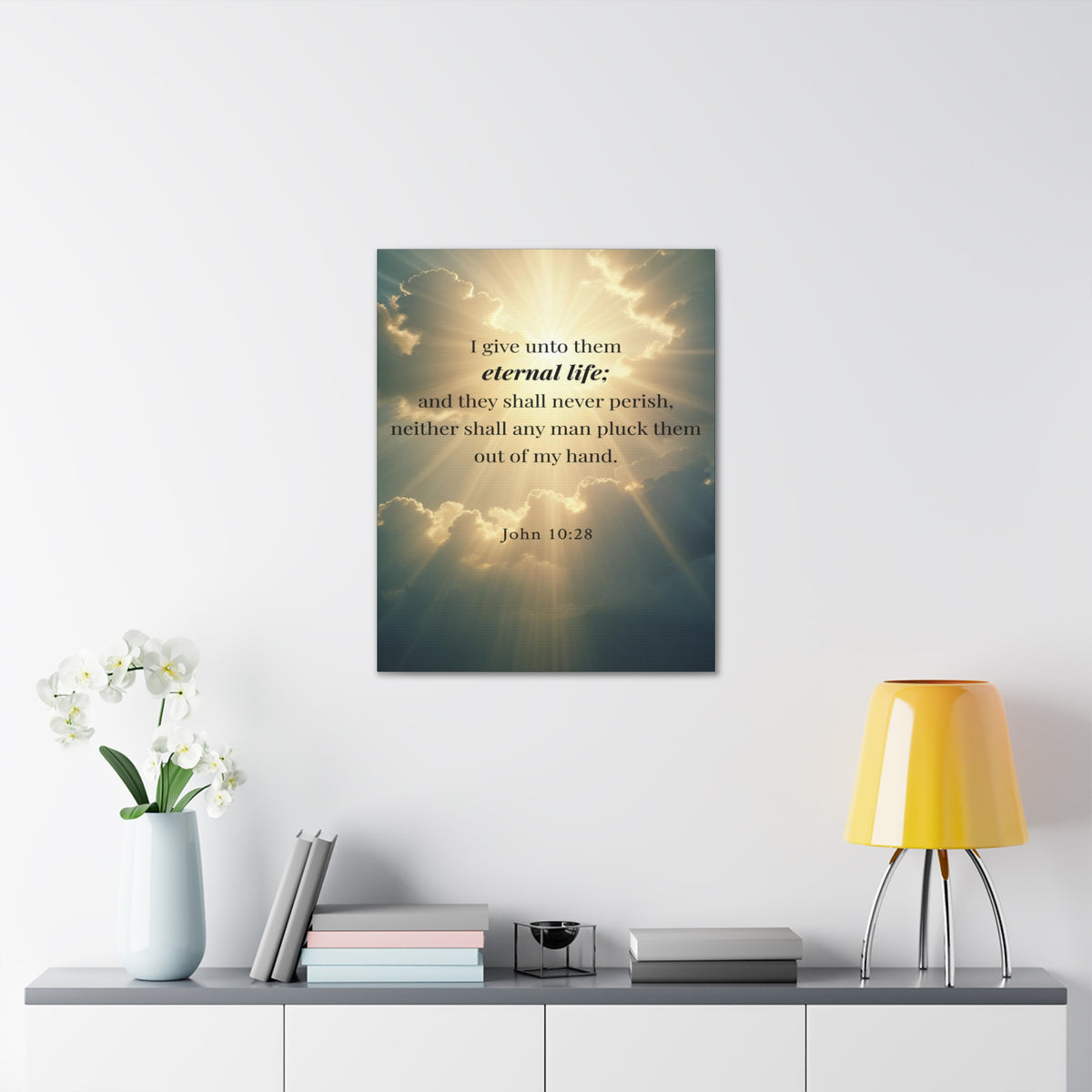 Scripture Walls John 10:28 Eternal Assurance Bible Verse Canvas Christian Wall Art Ready to Hang Unframed-Express Your Love Gifts