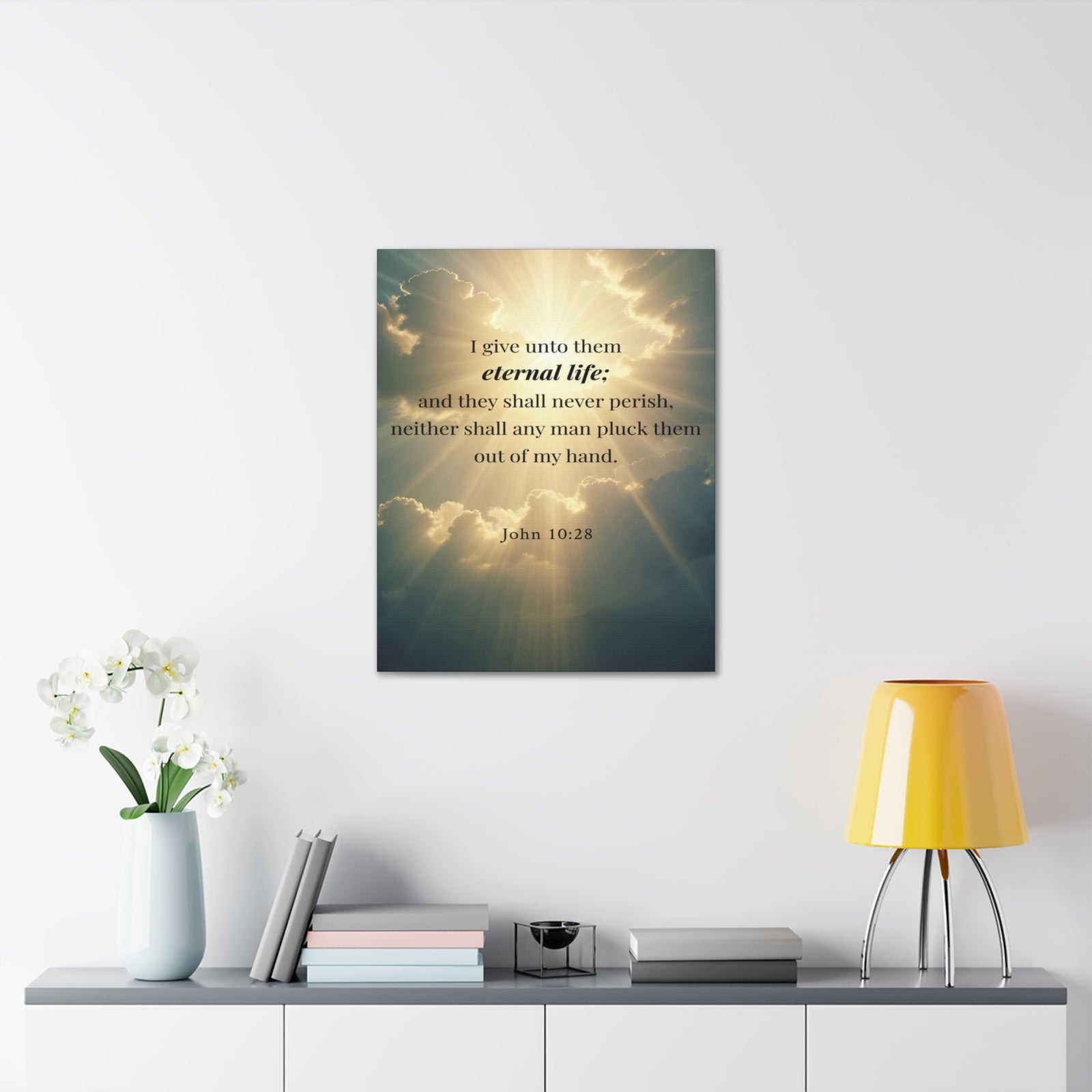 Scripture Walls John 10:28 Eternal Assurance Bible Verse Canvas Christian Wall Art Ready to Hang Unframed-Express Your Love Gifts