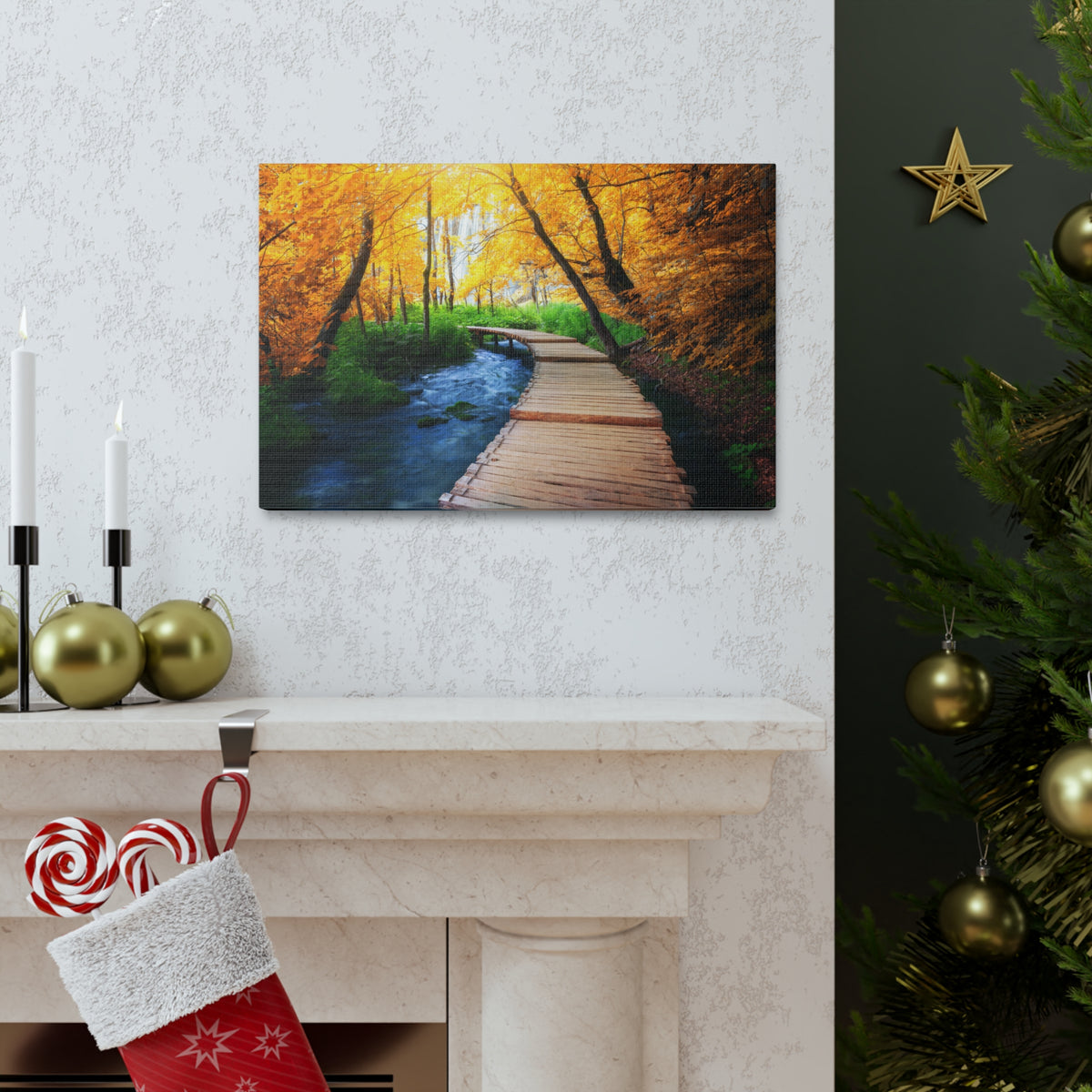 Path Autumn Orange Tree Nature Wilderness Photography Canvas Wall Art for Home Decor Ready-to-Hang-Express Your Love Gifts