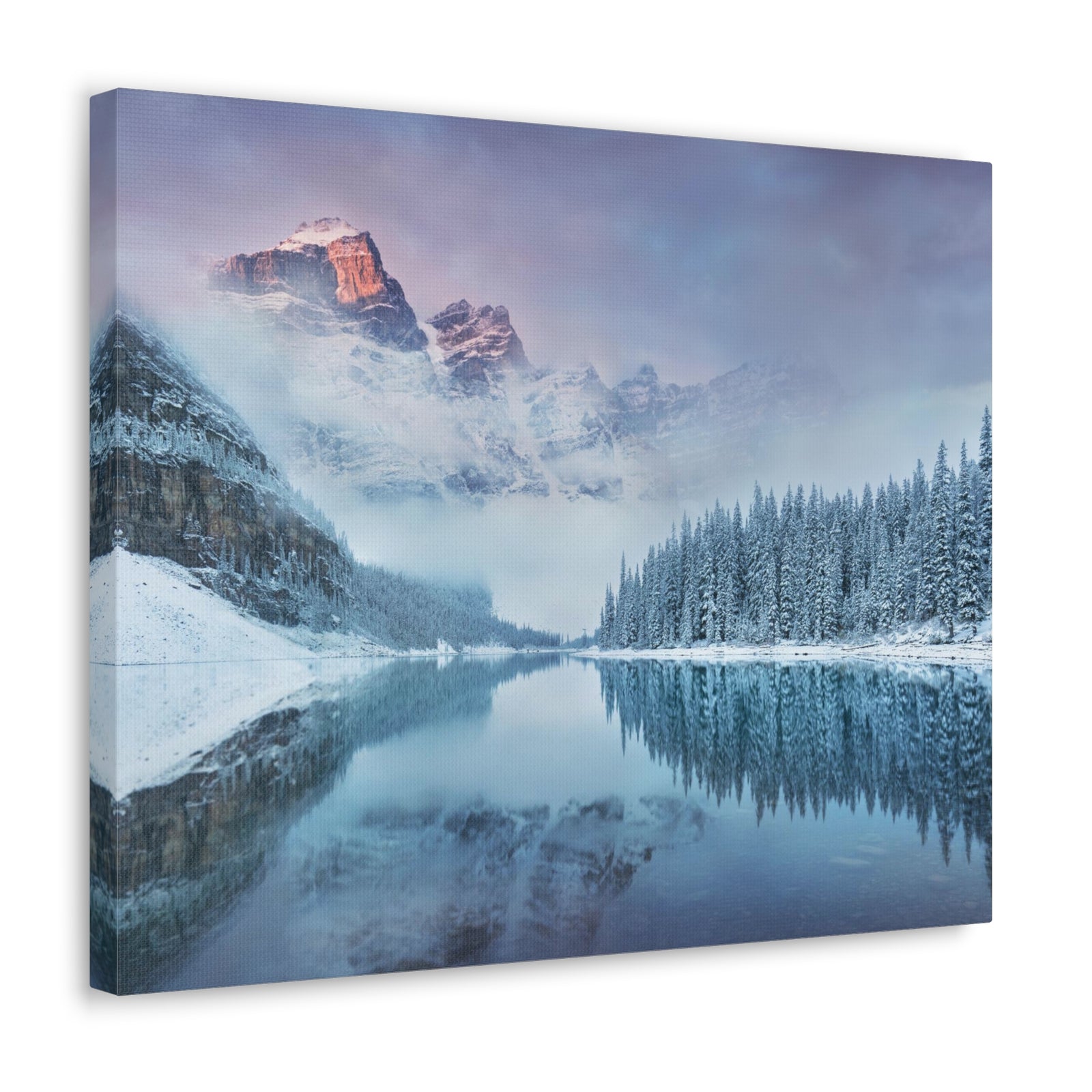 Mountain Winter Lake Pine Tree Nature Wilderness Photography Canvas Wall Art for Home Decor Ready-to-Hang-Express Your Love Gifts