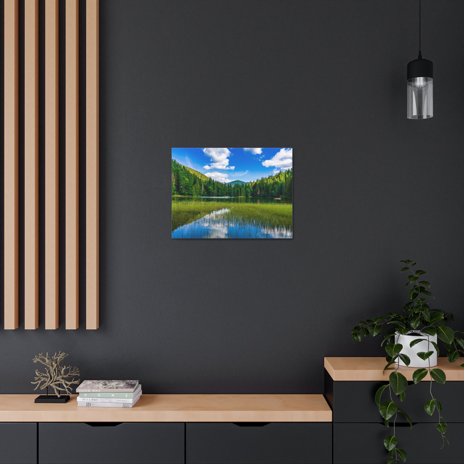 Teal Clear Forest LakeNature Wilderness Photography Canvas Wall Art for Home Decor Ready-to-Hang-Express Your Love Gifts