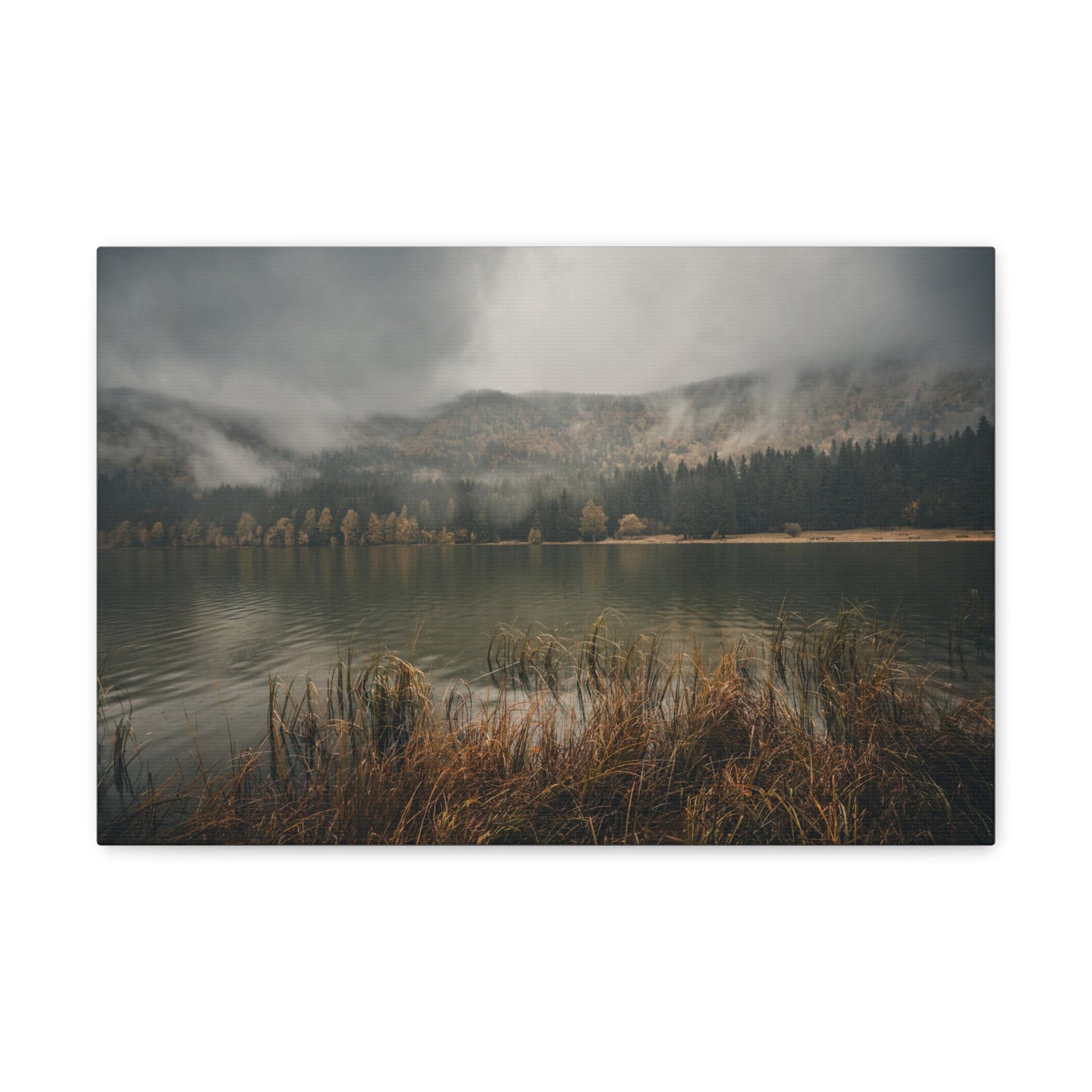 Misty Mountain Lake Reflection Nature Wilderness Photography Canvas Wall Art for Home Decor Ready-to-Hang-Express Your Love Gifts