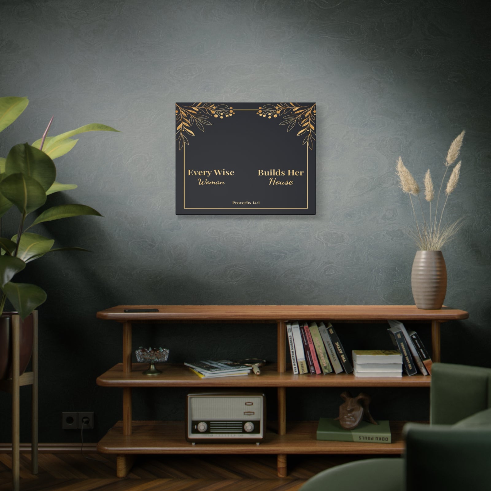 Scripture Walls Proverbs 14:1 Inspirational Wall Art Canvas Bible Verse Canvas Christian Wall Art Ready to Hang Unframed-Express Your Love Gifts