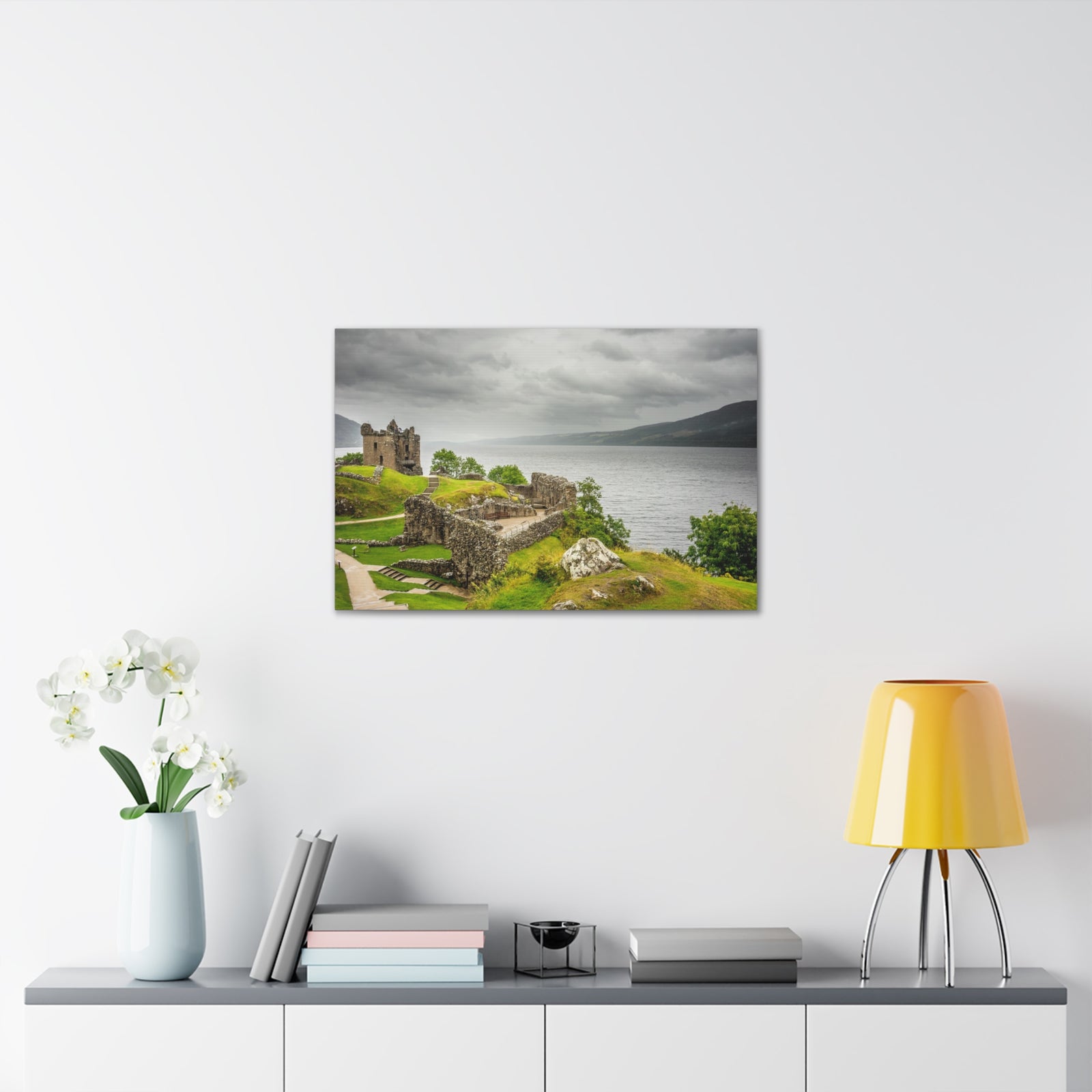 Loch Ness Scotland Modern Ruins of Urquhart Castle Multicolor Scenic Nature Photography Canvas Home Office Decor Ready to Hang-Express Your Love Gifts