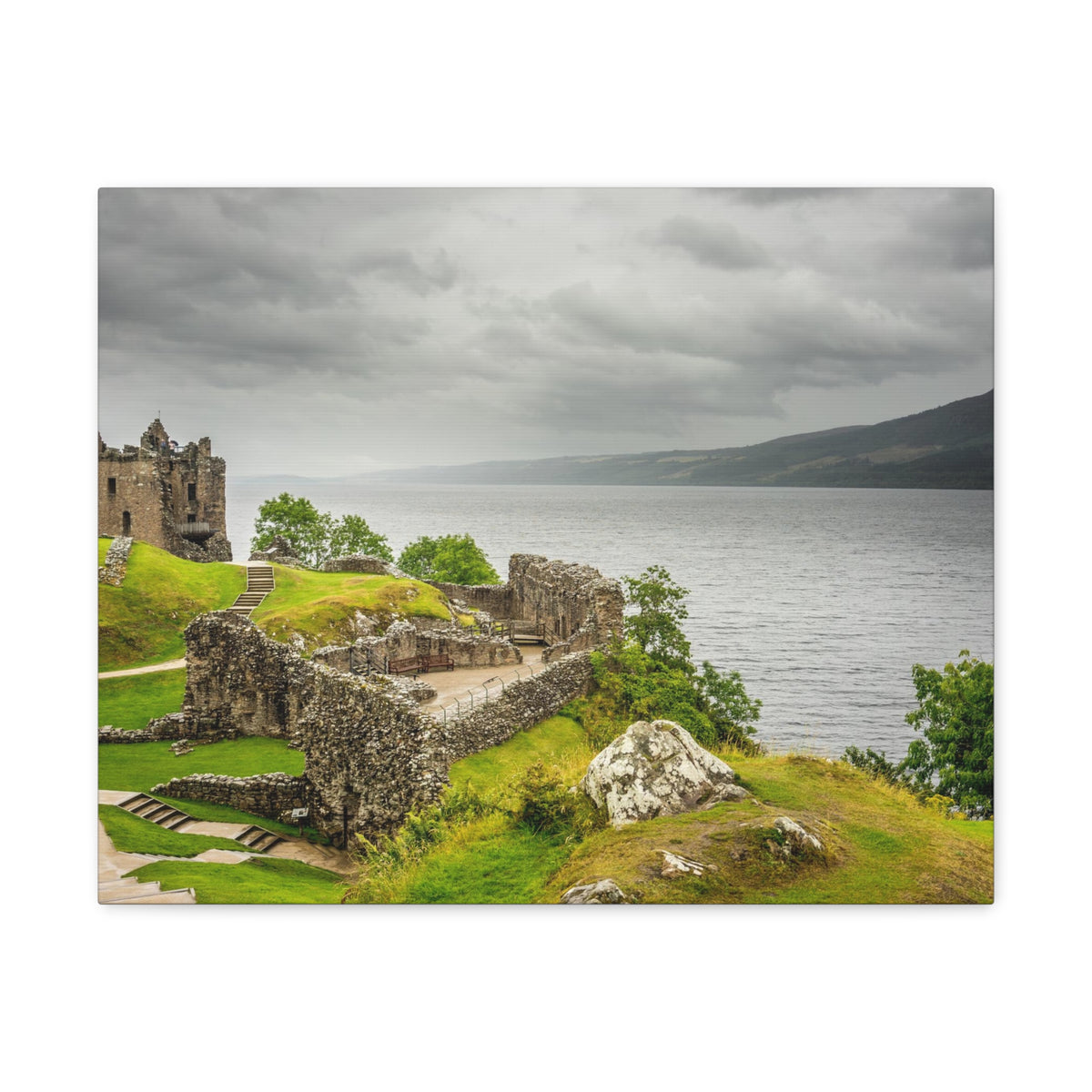 Loch Ness Scotland Modern Ruins of Urquhart Castle Multicolor Scenic Nature Photography Canvas Home Office Decor Ready to Hang-Express Your Love Gifts
