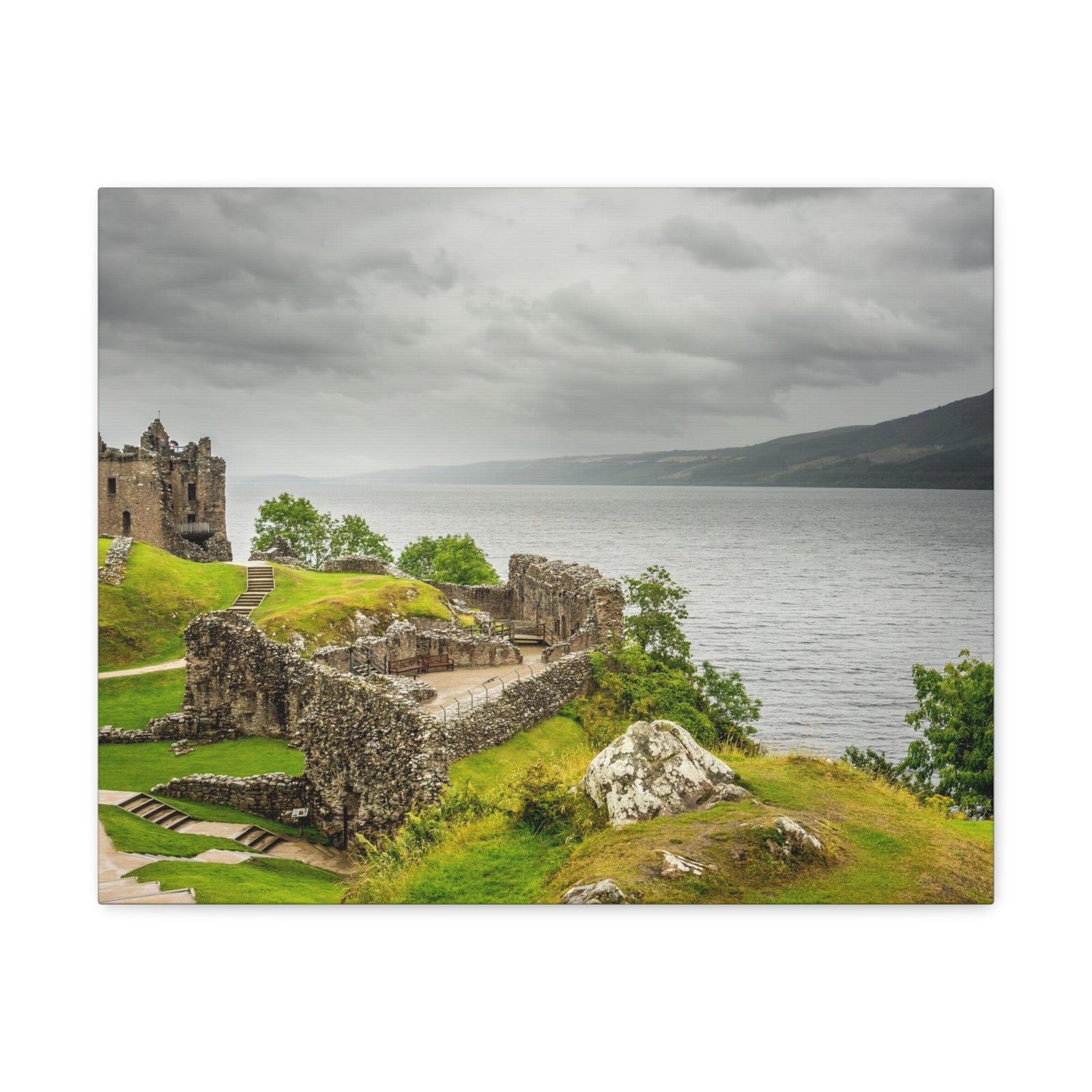 Loch Ness Scotland Modern Ruins of Urquhart Castle Multicolor Scenic Nature Photography Canvas Home Office Decor Ready to Hang-Express Your Love Gifts