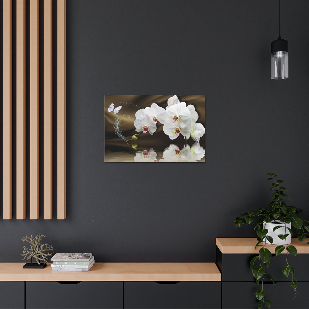 Orchids Reflected in Water Flower Canvas Wall Art for Home Decor Ready-to-Hang-Express Your Love Gifts