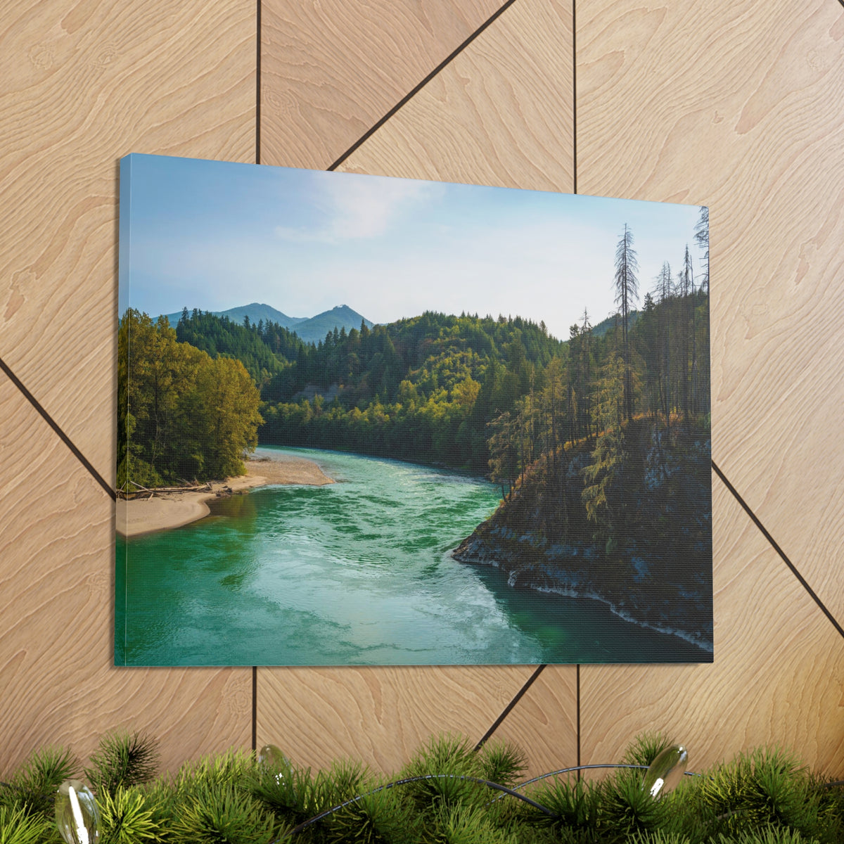 River Through Pine Tree Green Forest Nature Wilderness Photography Canvas Wall Art for Home Decor Ready-to-Hang-Express Your Love Gifts