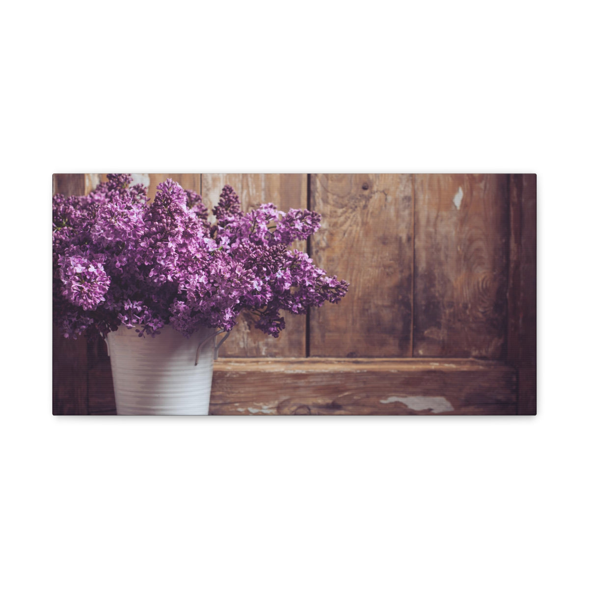 Bouquet Of Potted Lilac Flowers Rustic Wooden Background Canvas Wall Art for Home Decor Ready-to-Hang-Express Your Love Gifts