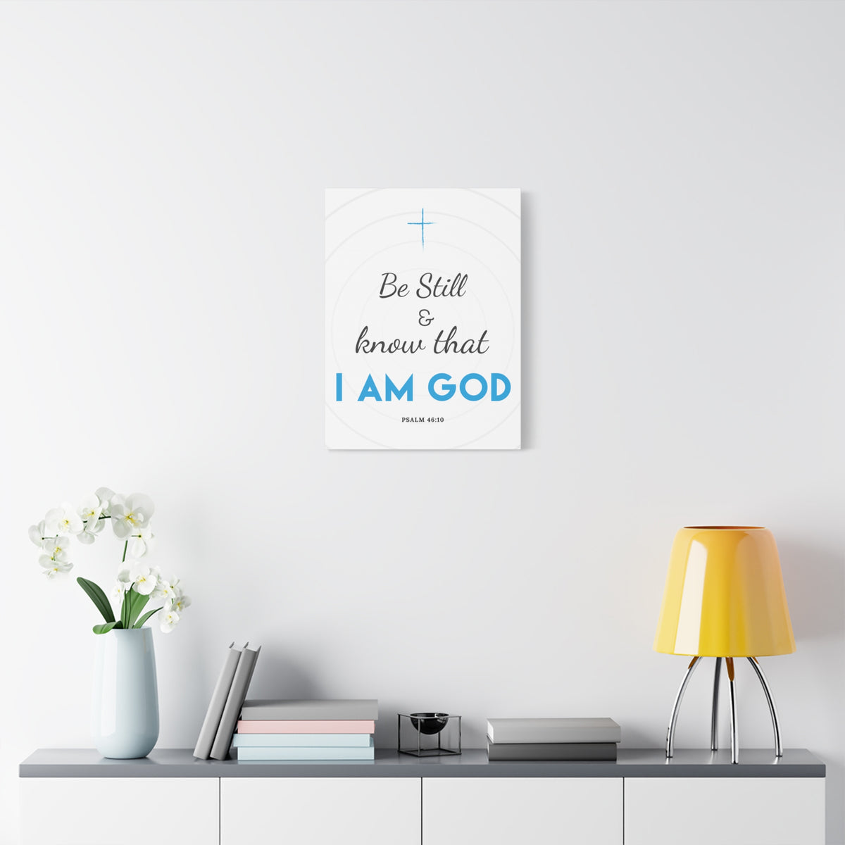 Scripture Canvas Be Still And Know Psalm 46:10 Blue Christian Wall Art Bible Verse Print Ready To Hang-Express Your Love Gifts