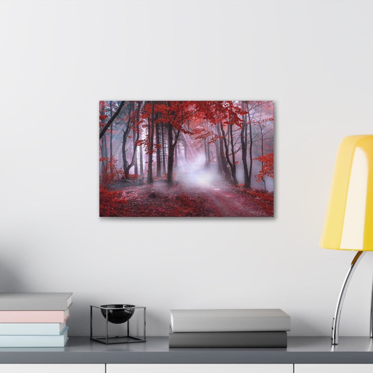 Foggy Autumn Forest Orange Leaves Nature Wilderness Photography Canvas Wall Art for Home Decor Ready-to-Hang-Express Your Love Gifts