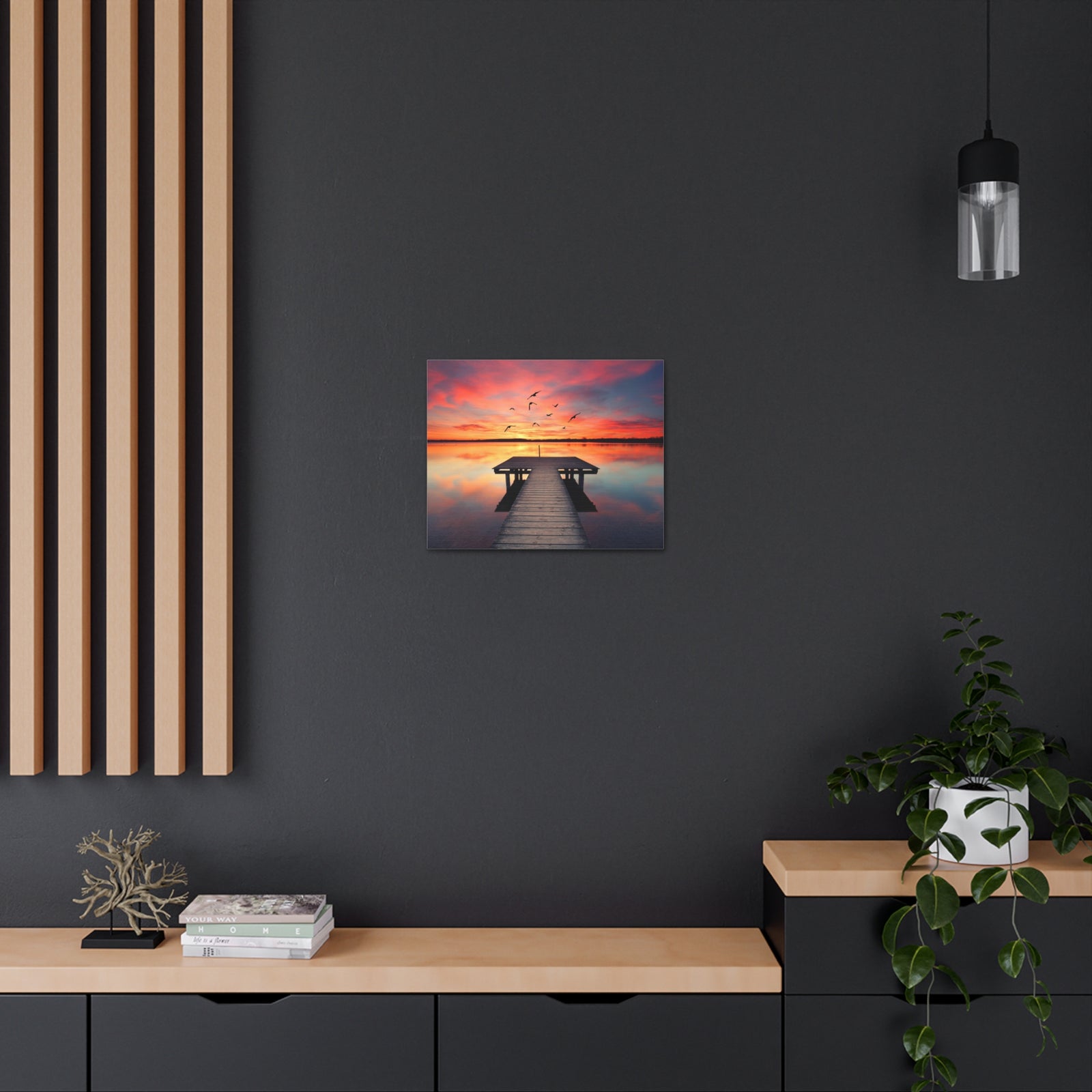 Wooden Bridge Lake View Dawn Nature Wilderness Photography Canvas Wall Art for Home Decor Ready-to-Hang-Express Your Love Gifts