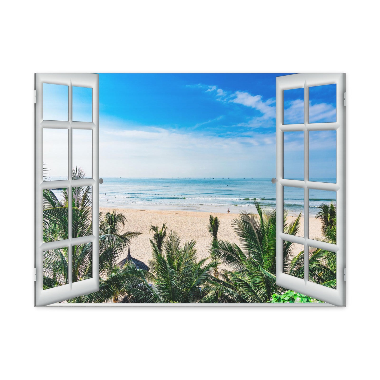 Canvas Print Wall Art Window Palm Trees Sand View Nature Photography Realism Scenic Landscape Colorful Multicolor for Home Decor Ready to Hang-Express Your Love Gifts
