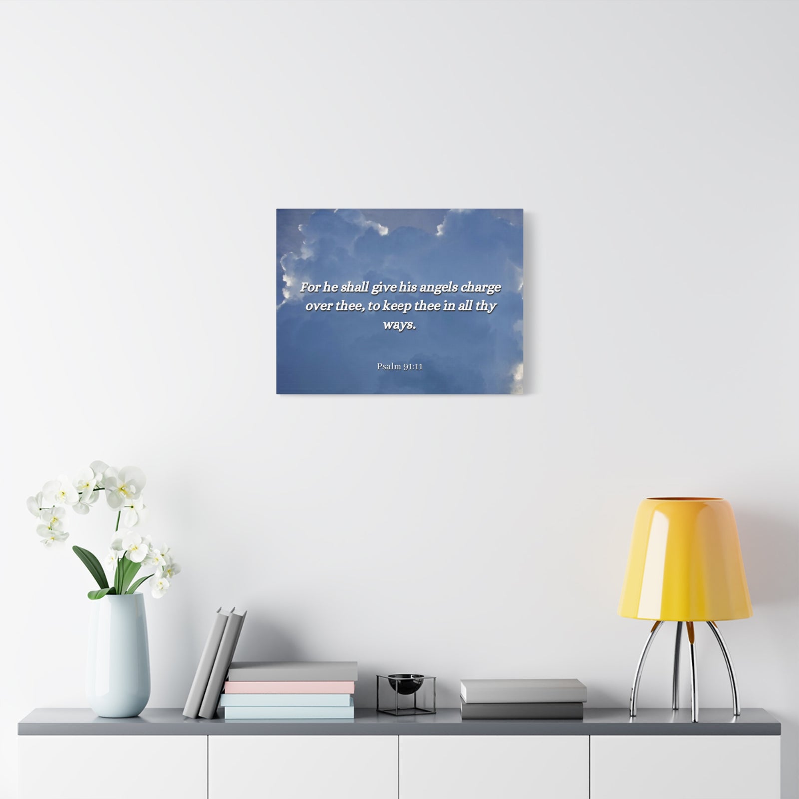 Scripture Canvas Angels Over Thee Psalm 91:11 Christian Wall Art Bible Verse Print Ready to Hang-Express Your Love Gifts
