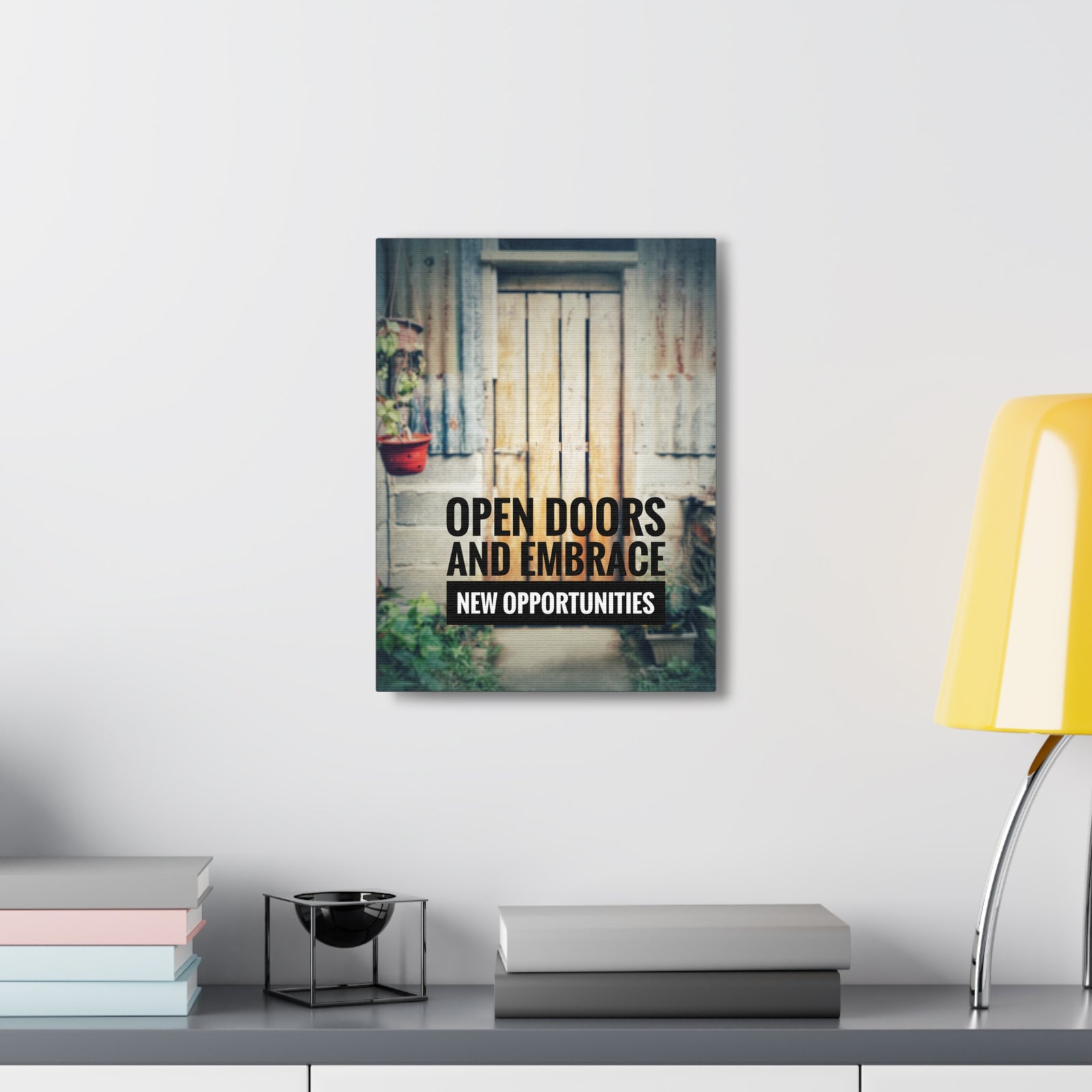Inspirational Quote Canvas Open Doors and Embrace Motivational Print Ready to Hang Artwork-Express Your Love Gifts