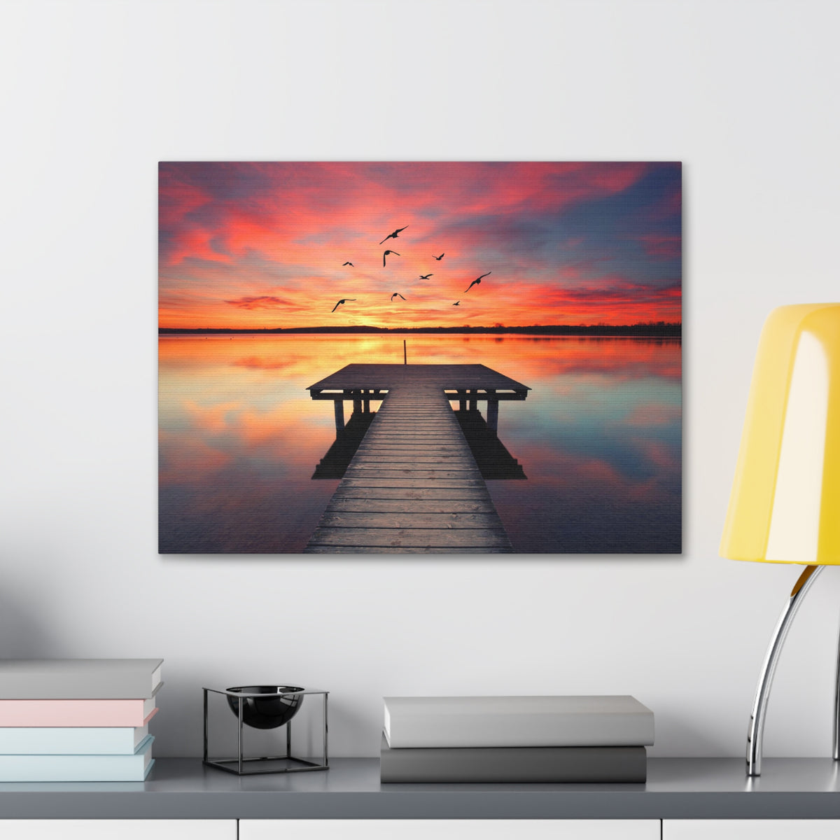 Wooden Bridge Lake View Dawn Nature Wilderness Photography Canvas Wall Art for Home Decor Ready-to-Hang-Express Your Love Gifts