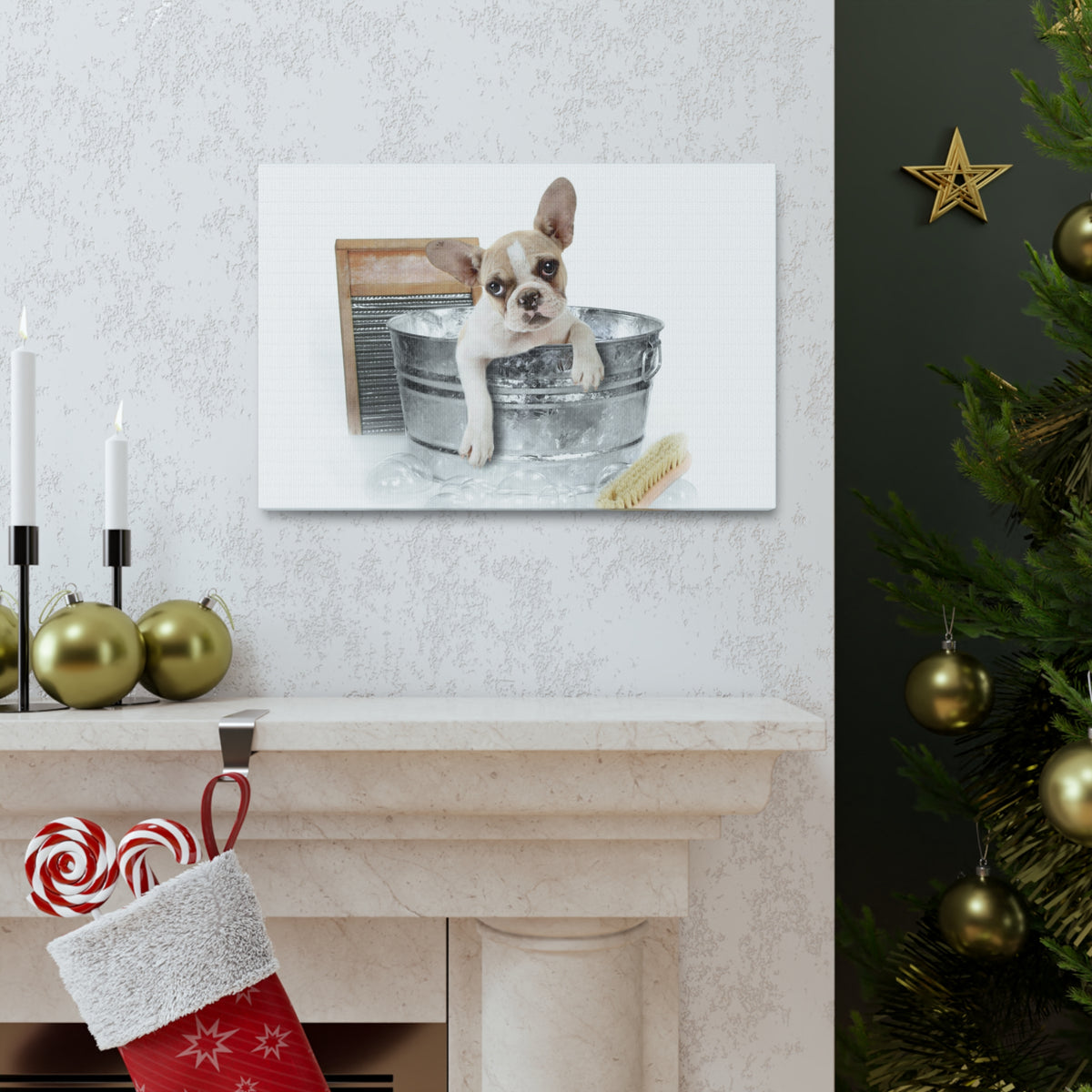 Cute French Bulldog Bath Canvas Wall Art for Home Decor Ready-to-Hang-Express Your Love Gifts