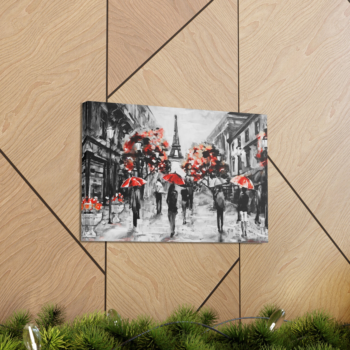 Eiffel Tower Street View Umbrella Paris France Canvas Artwork High-Quality Breathtaking French City for Home Decor Ready to Hang-Express Your Love Gifts