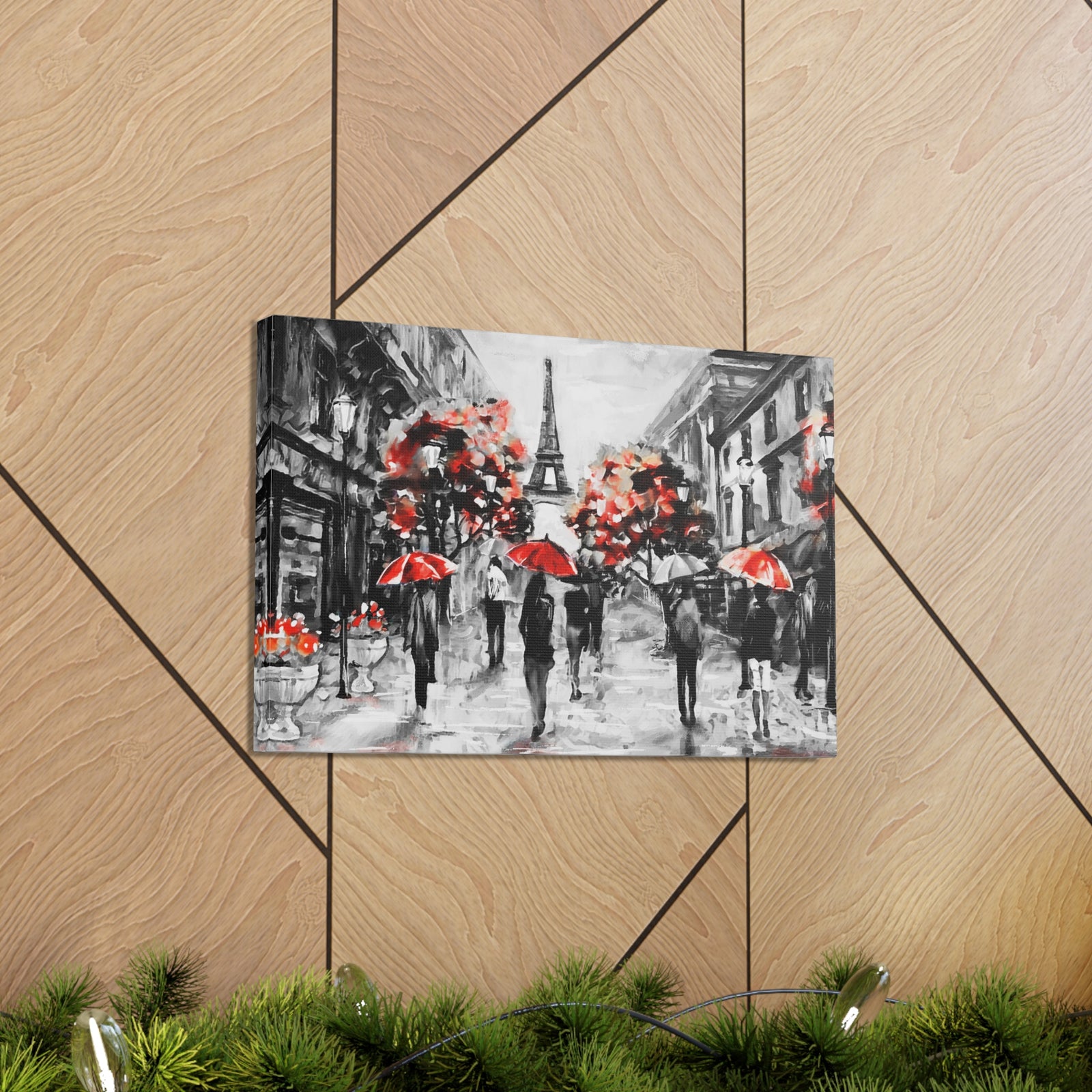 Eiffel Tower Street View Umbrella Paris France Canvas Artwork High-Quality Breathtaking French City for Home Decor Ready to Hang-Express Your Love Gifts