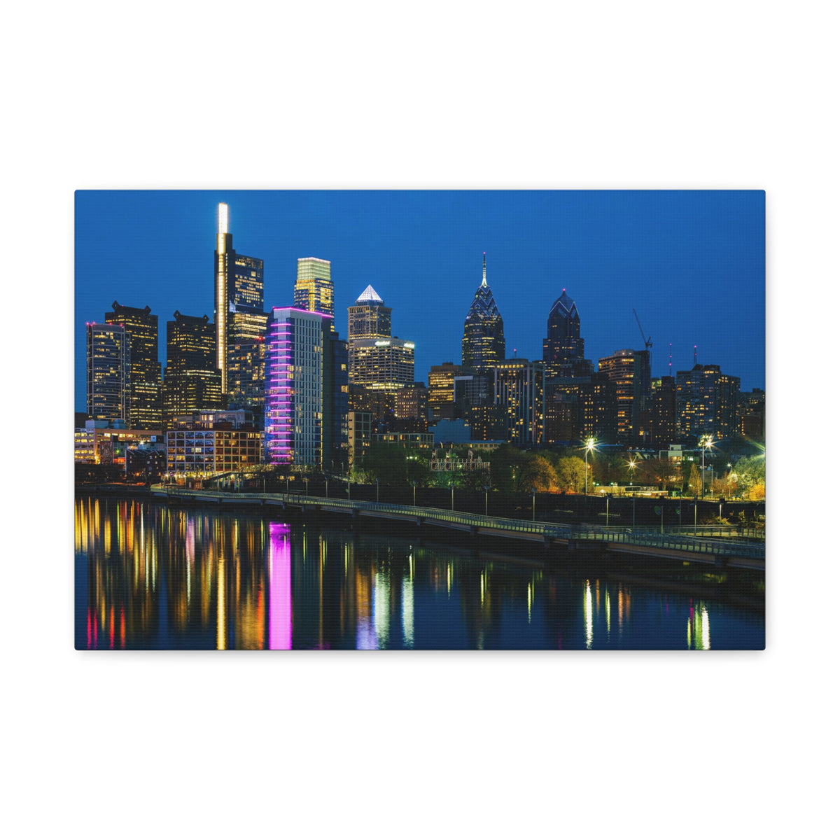 Philadelphia Night Skyline Canvas Artwork High-Quality Breathtaking Stunning Cityscape for Home Decor Ready to Hang-Express Your Love Gifts