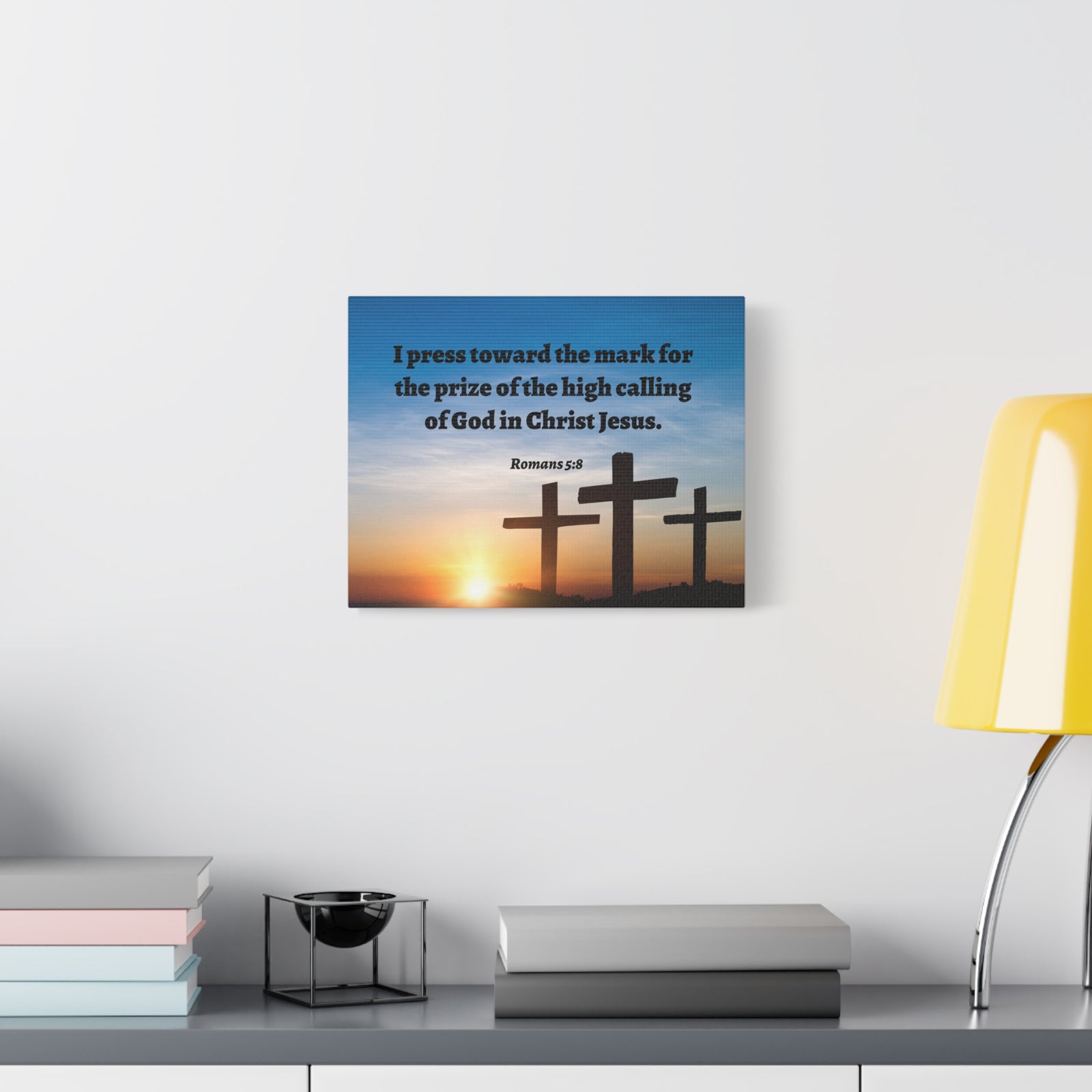 Scripture Walls High Calling Of God Romans 5:8 Bible Verse Canvas Christian Wall Art Ready to Hang-Express Your Love Gifts