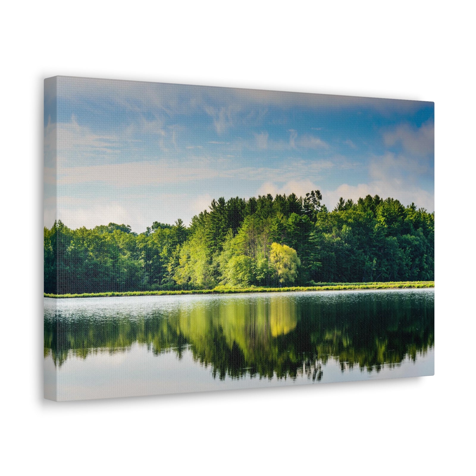 Green Forest Clear Lake Reflection Nature Wilderness Photography Canvas Wall Art for Home Decor Ready-to-Hang-Express Your Love Gifts