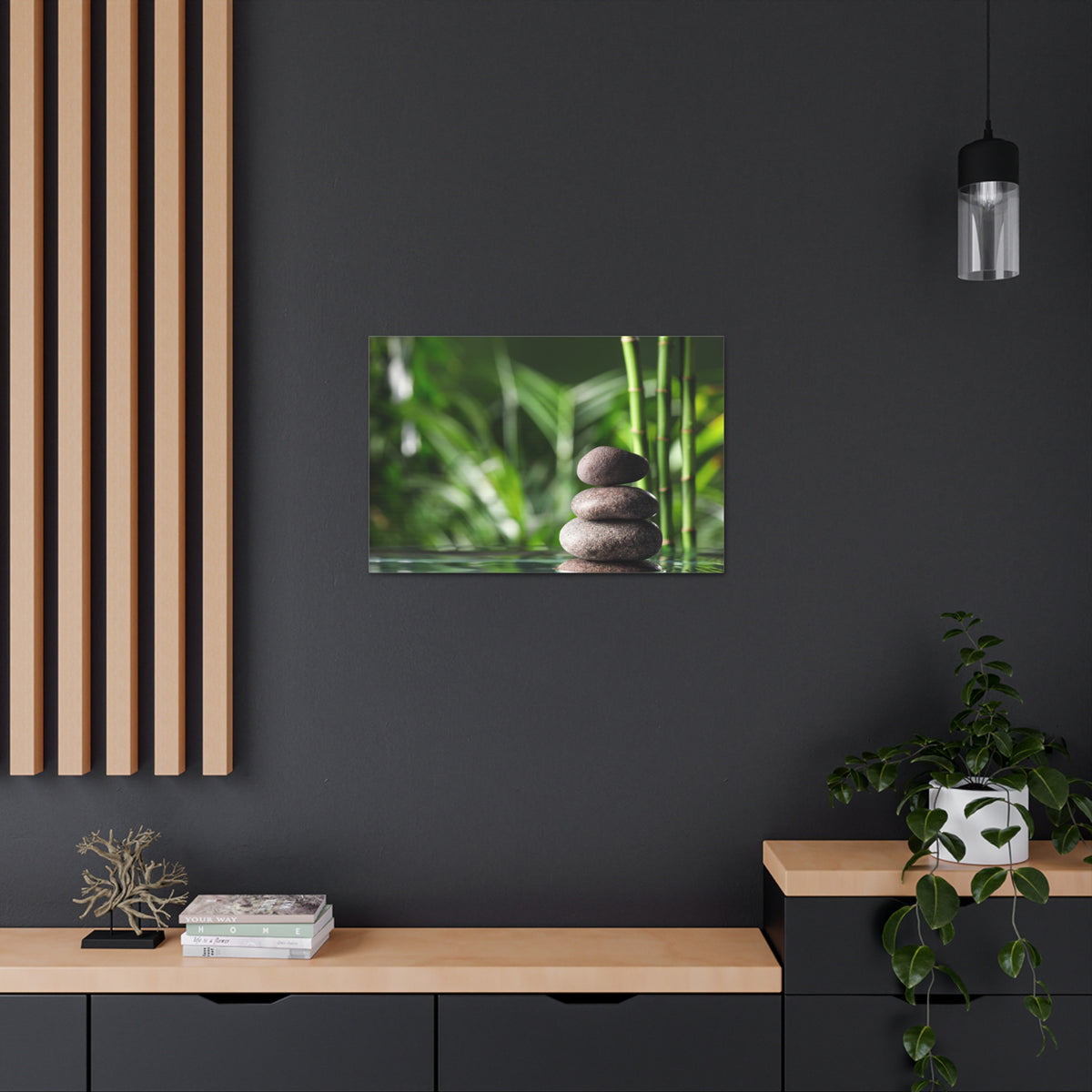 Stacked Stones on Water Forest Floral Nature Photography Canvas Wall Art for Home Decor Ready-to-Hang-Express Your Love Gifts