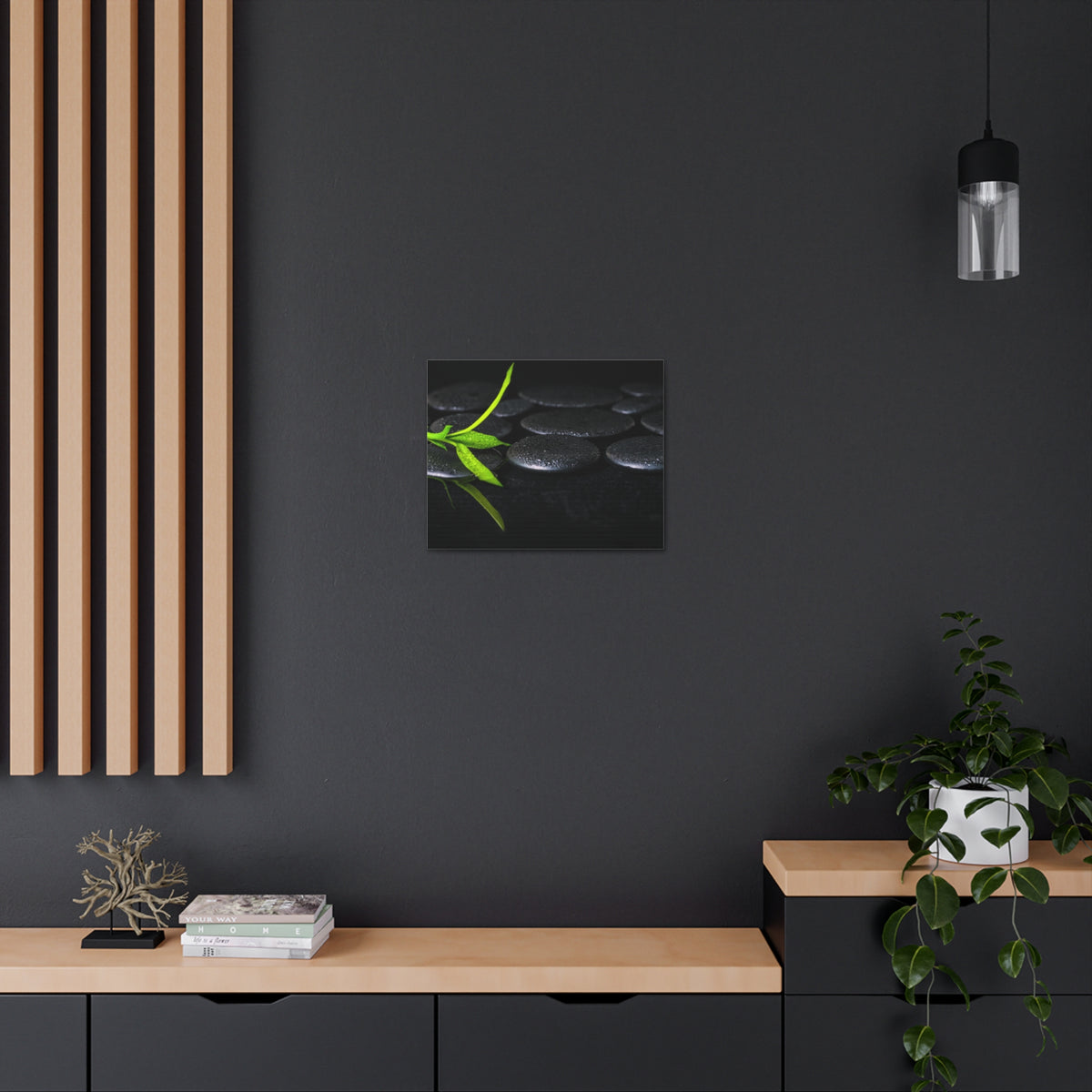 Green Bamboo on Stones Forest Floral Nature Photography Canvas Wall Art for Home Decor Ready-to-Hang-Express Your Love Gifts