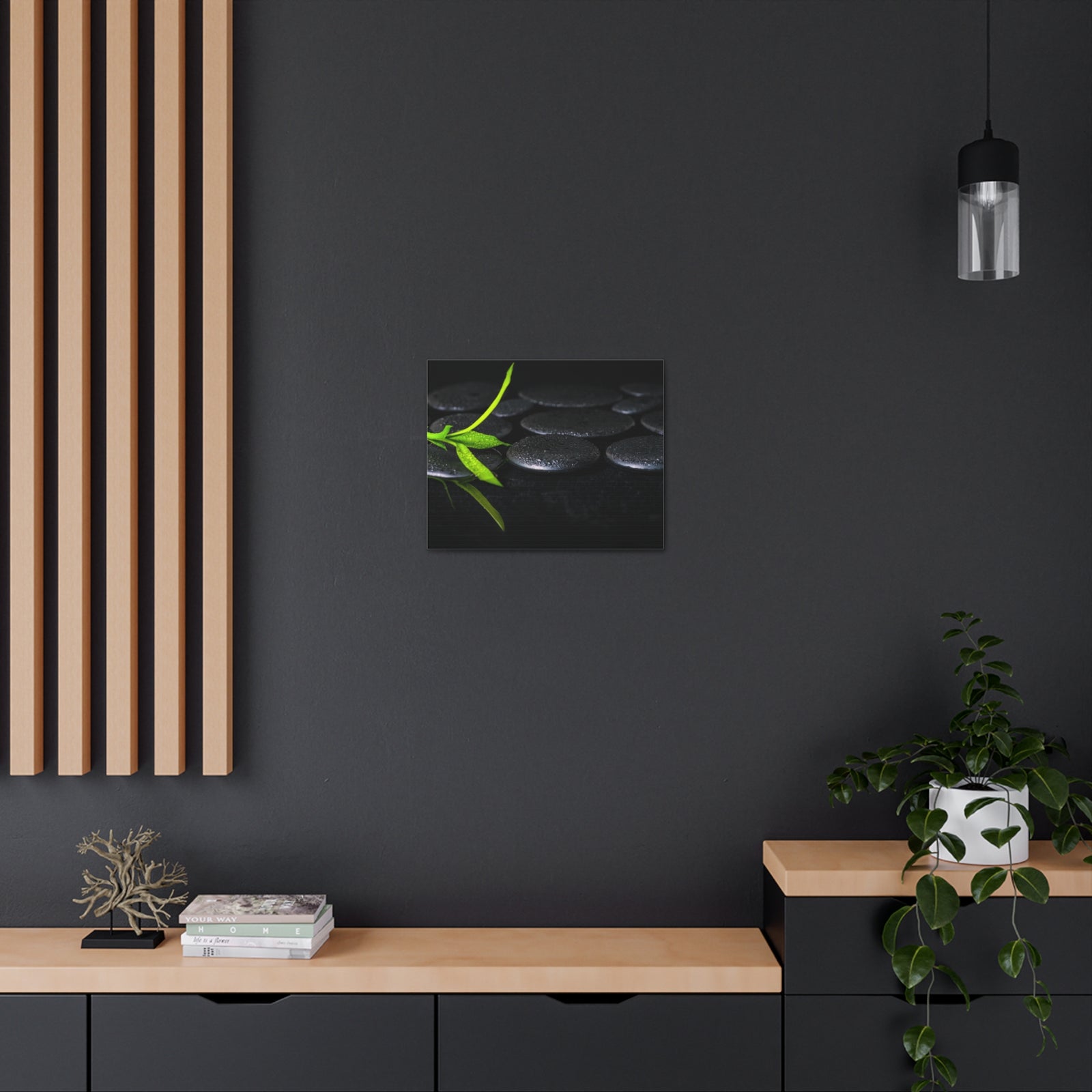 Green Bamboo on Stones Forest Floral Nature Photography Canvas Wall Art for Home Decor Ready-to-Hang-Express Your Love Gifts