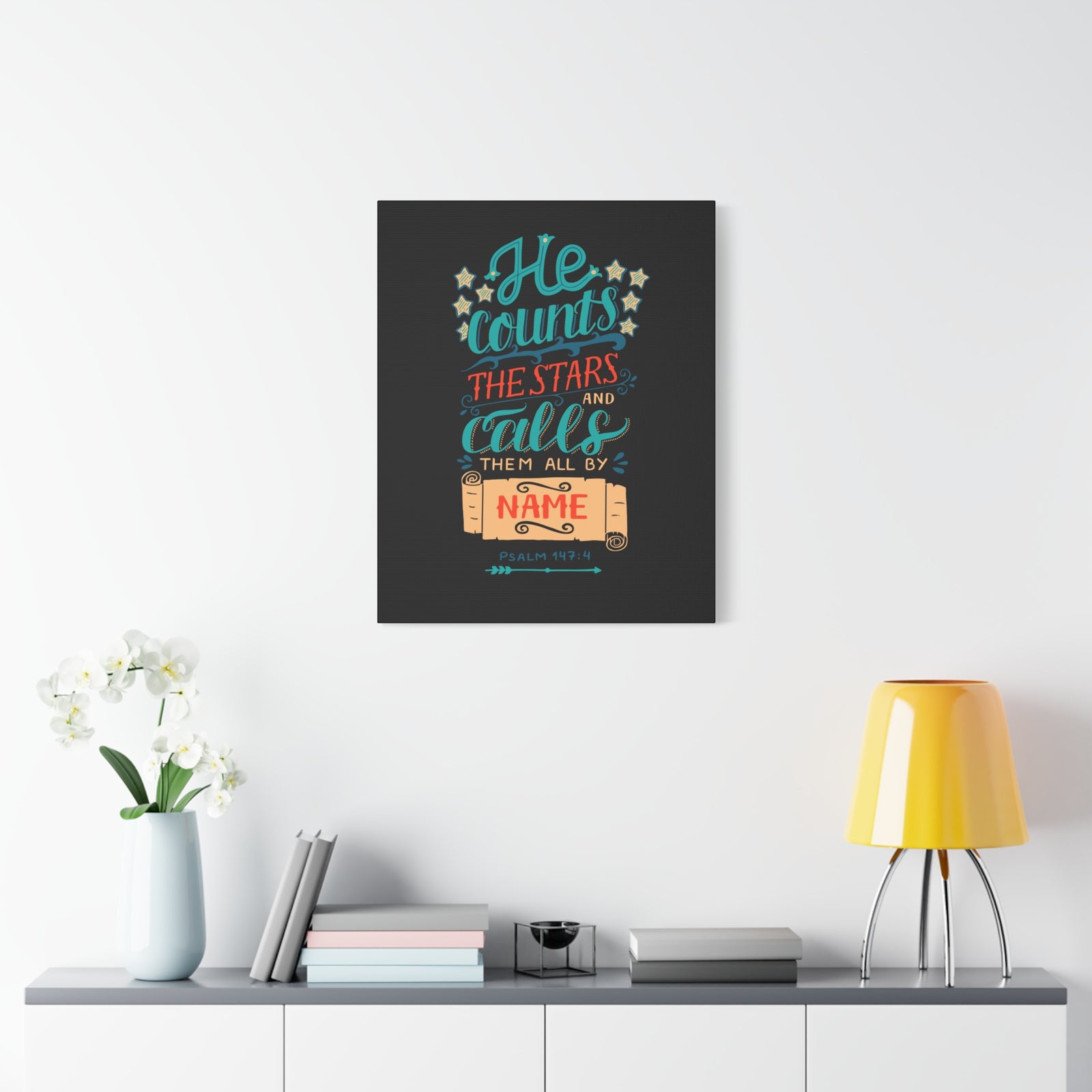 Scripture Canvas He Counts The Stars Psalm 147:4 Christian Wall Art Bible Verse Print Ready to Hang-Express Your Love Gifts