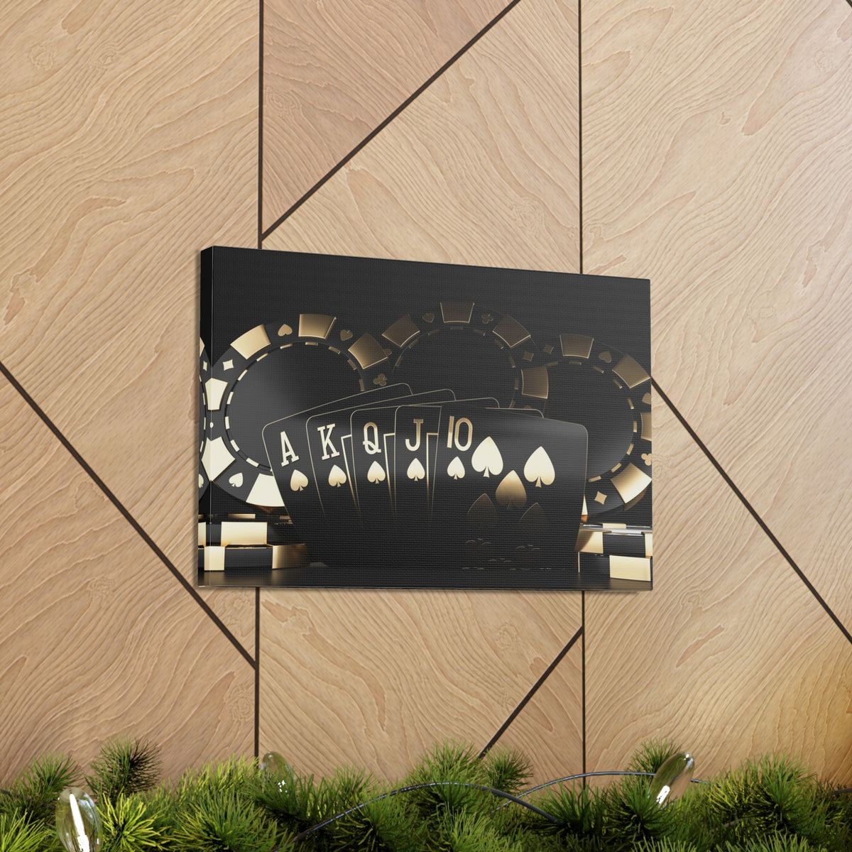 Black And Golden Royal Flush In Spades Poker Playing Card Canvas Wall Art for Home Decor Ready-to-Hang-Express Your Love Gifts
